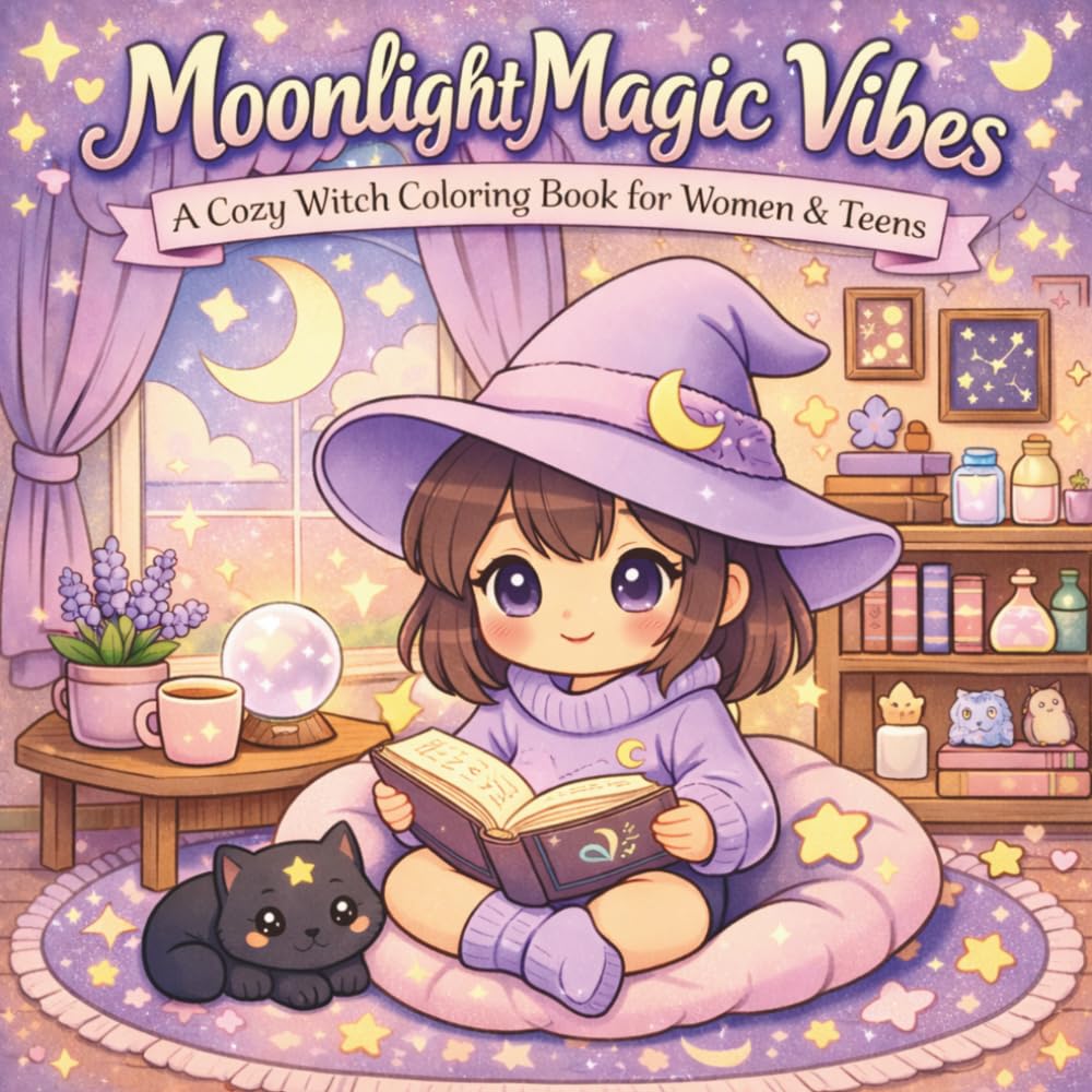 Moonlight Magic Vibes: A Cozy Witch Coloring Book for Women & Teens
