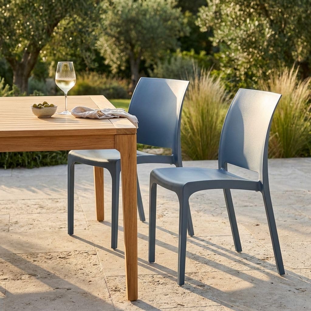 milani home - sedia da giardino in polipropilene, blu, impilabile, per terrazzo e bar, bianco