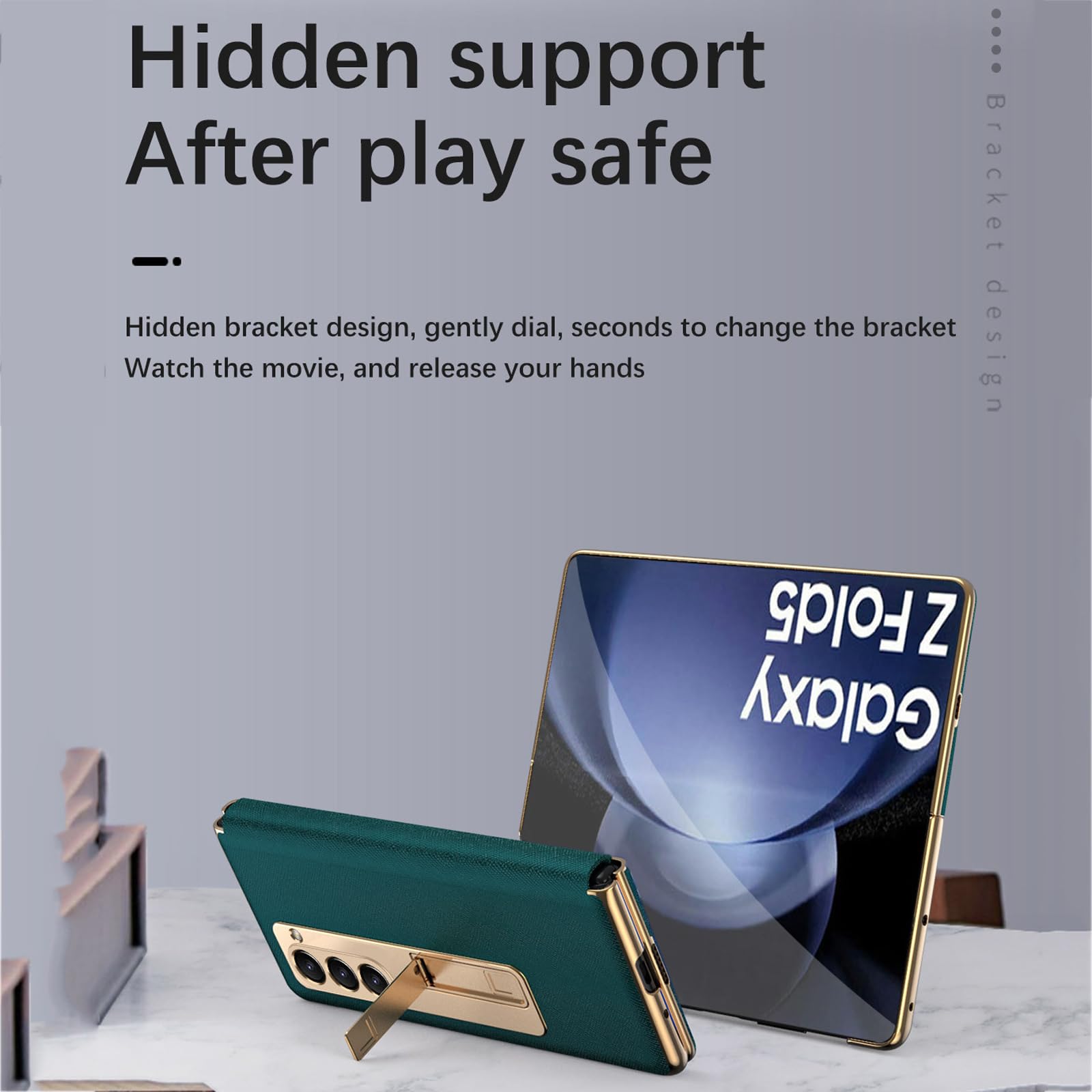 EKSED Custodia in Pelle per Samsung Galaxy Z Fold 5 5G 2023, Custodia elettrolitica con Protezione Completa del Corpo con Schermo in Vetro temperato e Supporto Nascosto Cover Antiurto