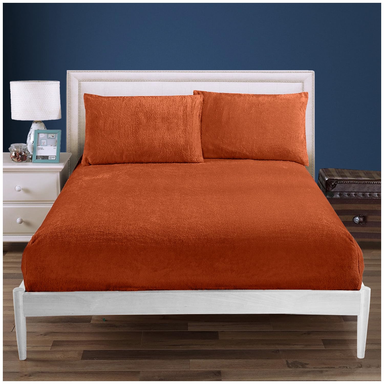 Gc Gaveno Cavailia Burnt Orange Teddy Fleece Fitted Sheet Single, Super Soft Warm & Comfortable Thermal Fur Bedsheet, Luxury Snuggly And Fluffy Fitted Bed Sheet, Winter Sherpa Fleece Thermal Bedding,