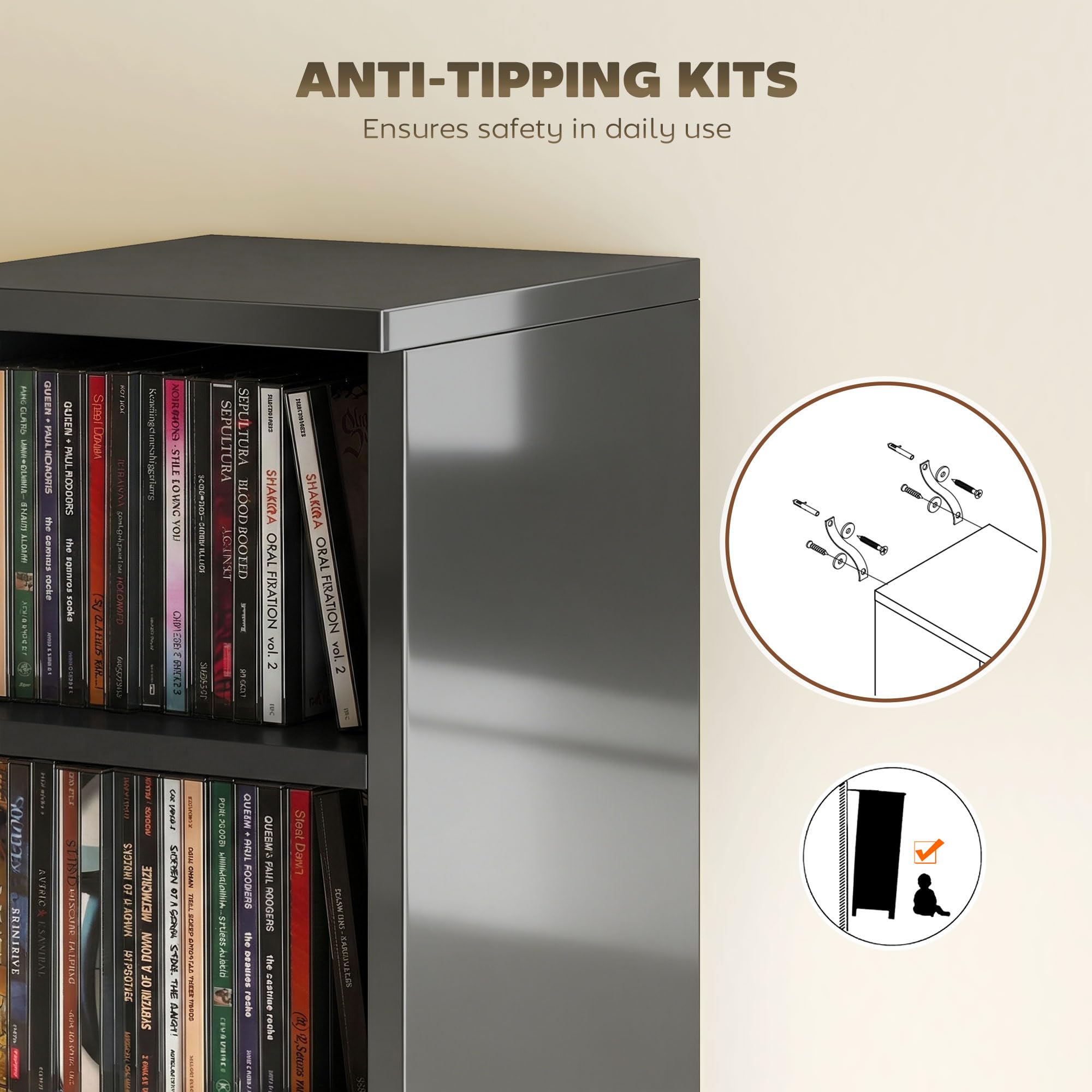 HOMCOM Set di 2 scaffali per CD Media Display 204 Blu-Ray Tower Rack w/ripiani regolabili libreria organizer portaoggetti, nero lucido