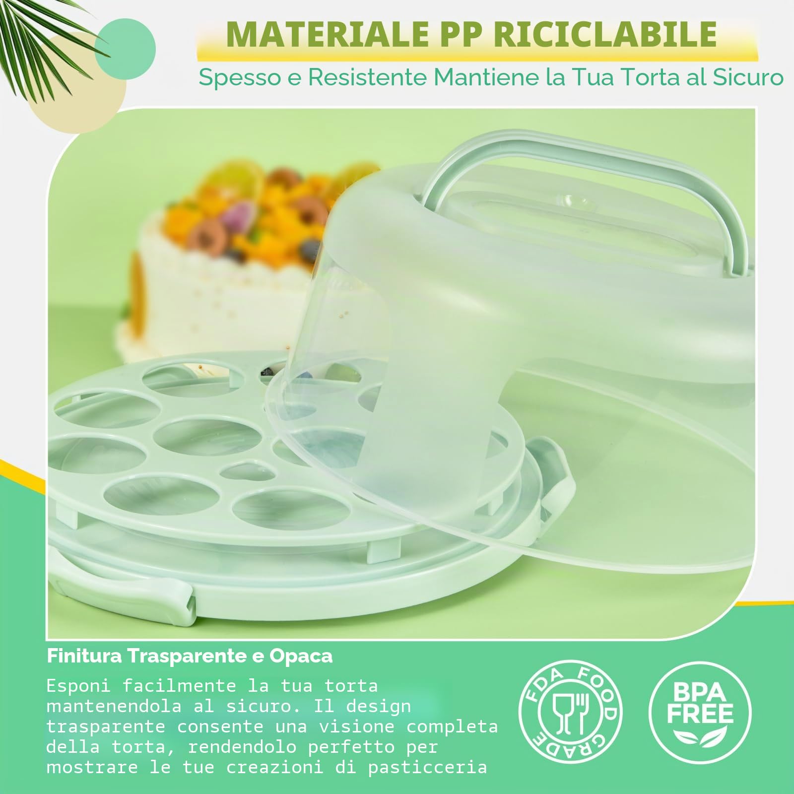 Porta Torte Ohuhu Rotondo Portatile 10 Pollici Con Coperchio, Scatola Con Base a Due Lati per Trasportare Noci Frutta, Ottimo Regalo per Le Donne