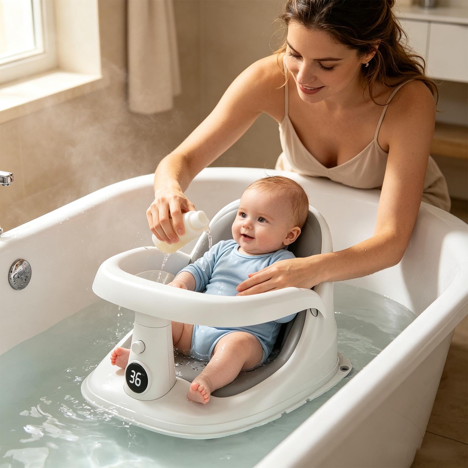 Sedile per vasca da bagno, con ventose antiscivolo, cuscino per schienale | Sedia da doccia ergonomica, supporto a mani libere, imbottitura morbida, vasca da bagno, lavabo, sicurezza per sedersi