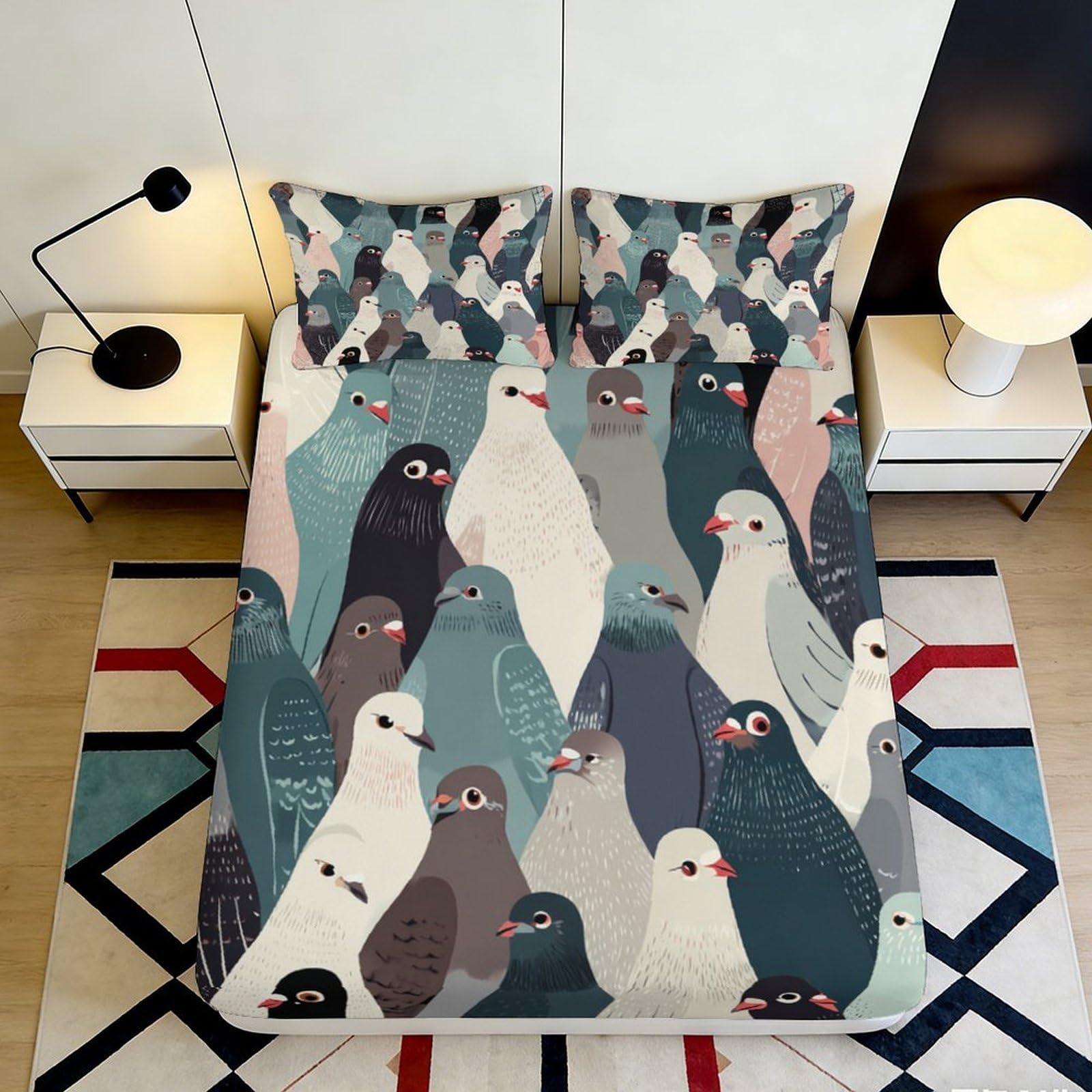 Dhbaneiok Style-3 3D Printed Abstract Pigeon Fitted Sheet Microfiber Soft Artistic Bird Bed Cover For Bedroom Guest Room Dorm Decor 90X200x25cm