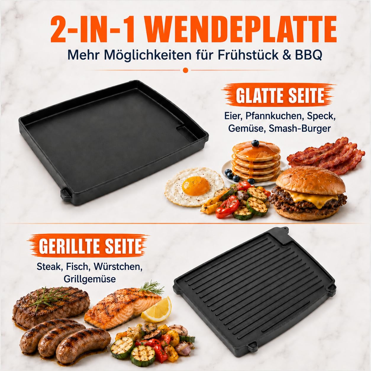 Uniflasy Gusseisen Grillplatte 32 x 24 cm kompatibel mit Enders Urban, Urban Pro, Explorer, Explorer Pro, Guss-Wendeplatte 1/2 Grillfläche, Grillpfanne Plancha 2075, nicht Urban II/Explorer II