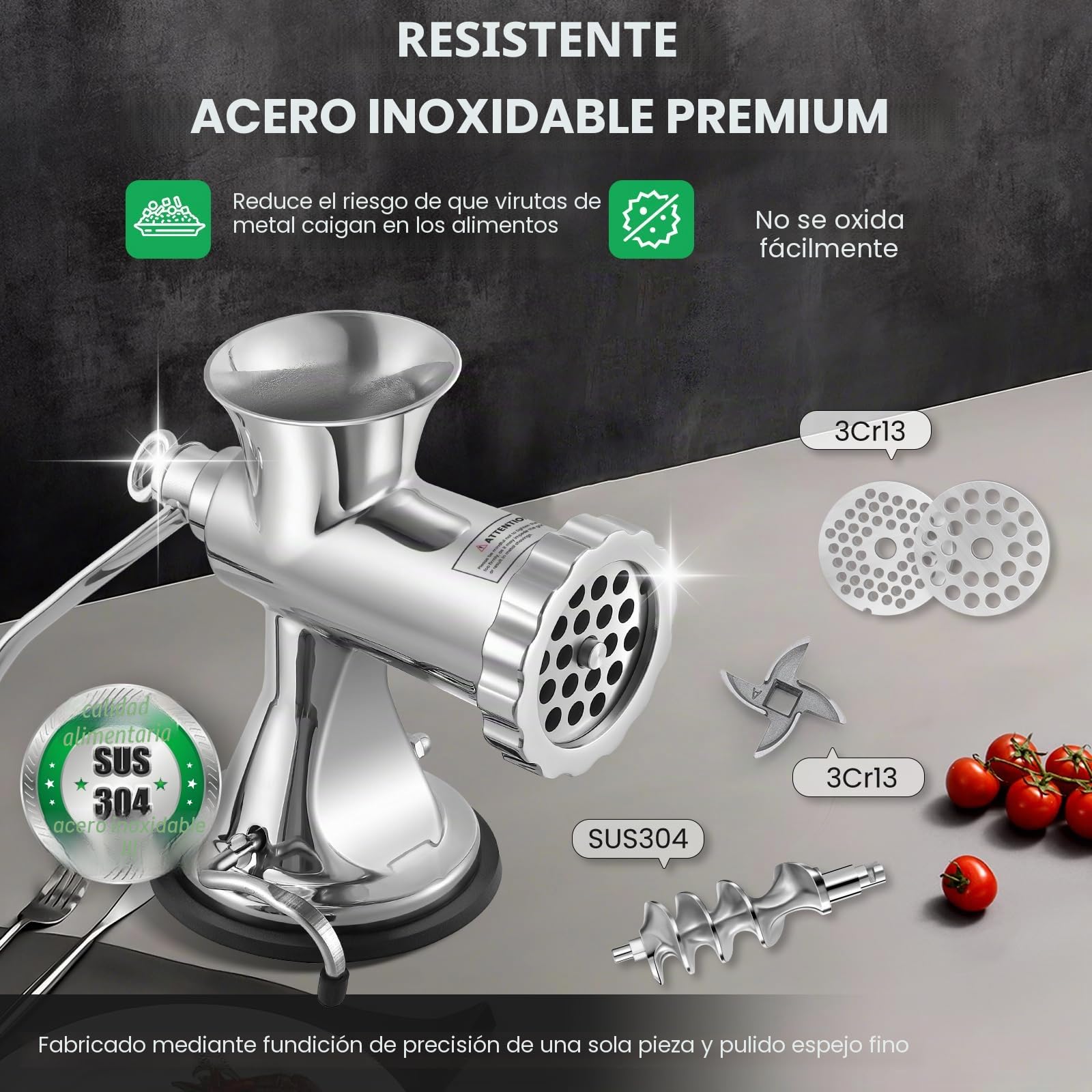 Huanyu Picadora manual de carne de acero inoxidable y máquina de salchichas, picadora manual de carne y cortador de verduras, apto para lavavajillas, tamaño 8s