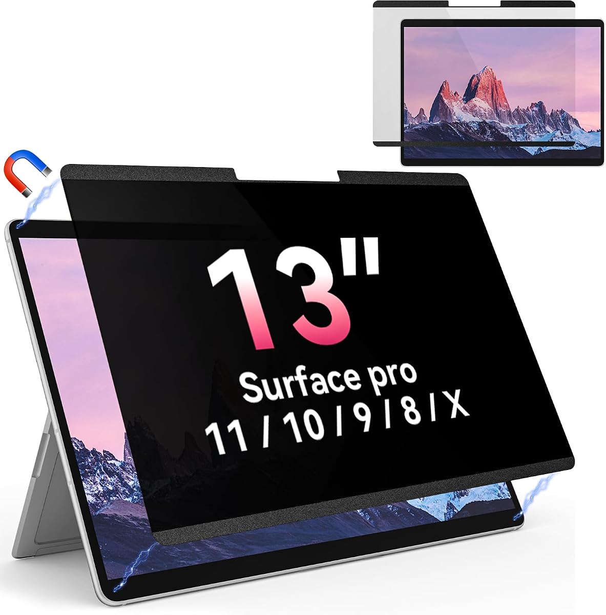 Magnetic Privacy Screen for Microsoft Surface Pro 11/10/9/8/X 13 Inch, Removable Anti Glare Blue Light Filter, 13 In Anti Spy Black Security Private Block Screen Protector