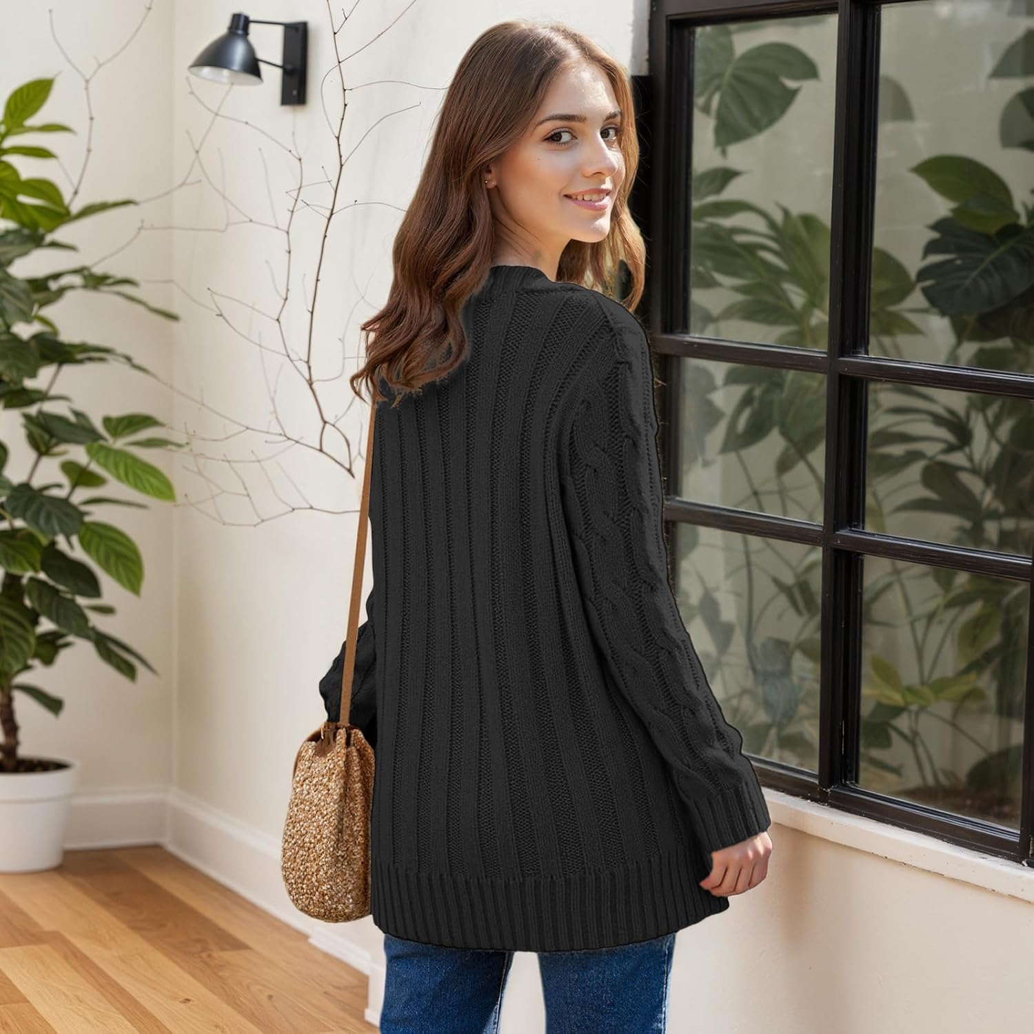 Women's Cable Knit Cardigan - Open Front Button Up Sweater with Pockets, Chunky Cardigan for Winter Women's Cardigan - Image 2