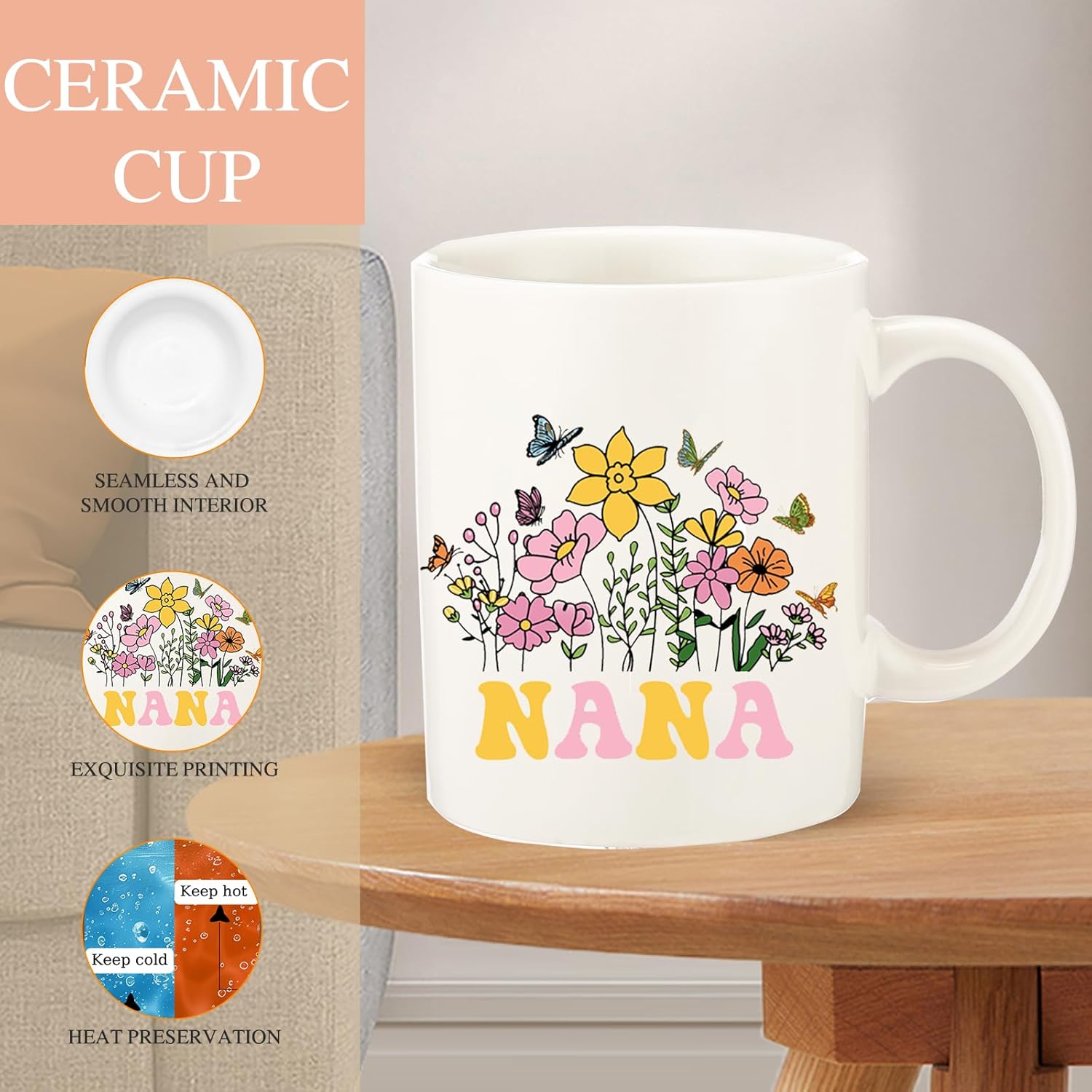 Nana Gifts for Grandma, Grandma Christmas Gifts, Coffee Mug Set with Keychain Socks - Image 3