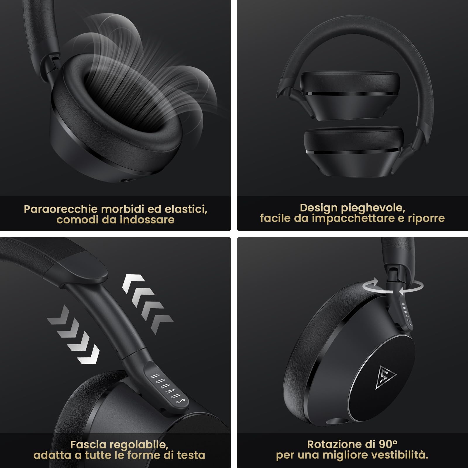 DOQAUS Cuffie Over Ear, Cuffie con Filo per DJ, Studio e Monitoraggio Audio, Suono HiFi Bilanciato, Comfort Prolungato, Compatibili con PC, Mixer e Strumenti – Professionali Cuffie DJ con Cavo, Nero