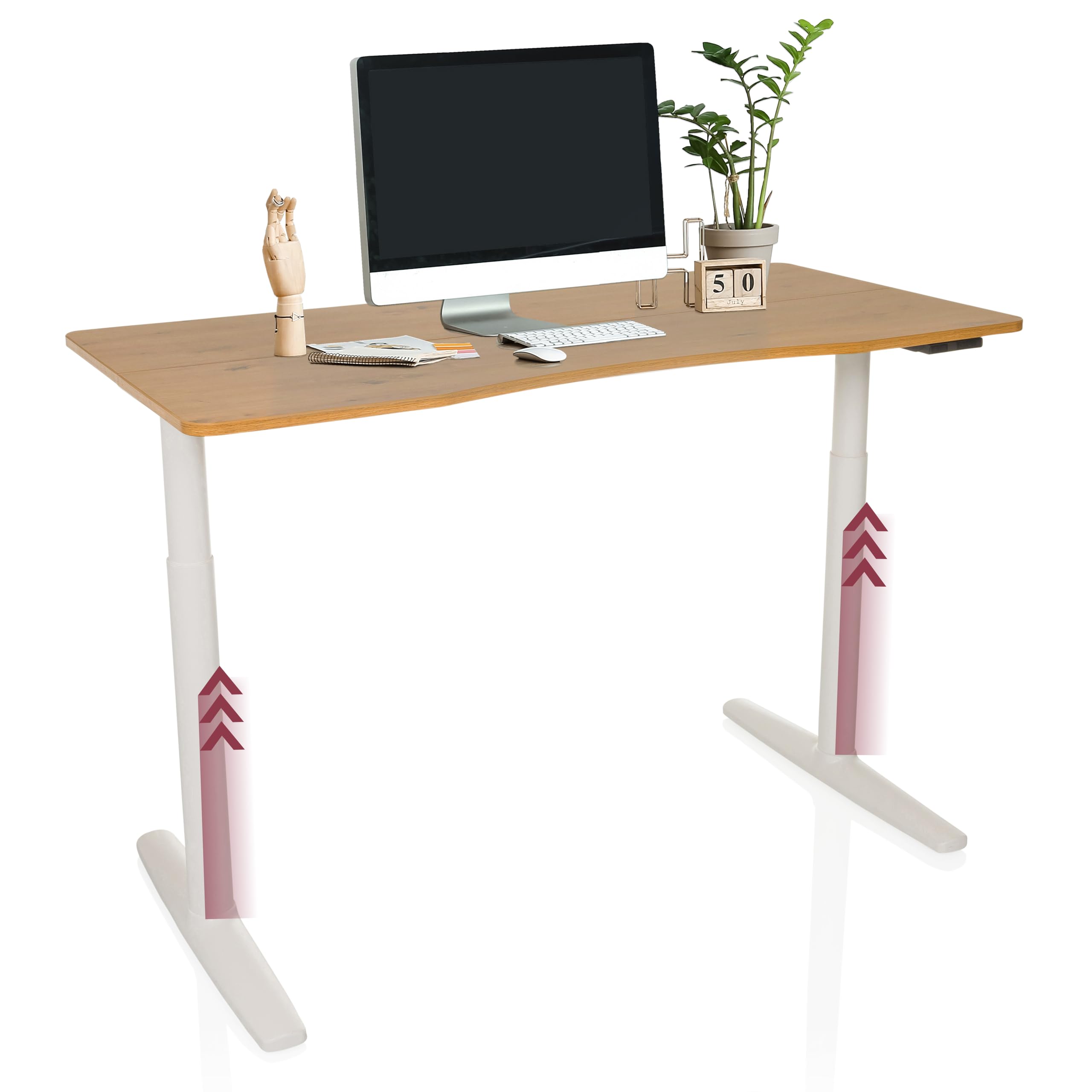 hjh OFFICE Schreibtisch höhenverstellbar, elektrisch – Stand PRO R, 140 x 70 cm, Eiche/Weiß
