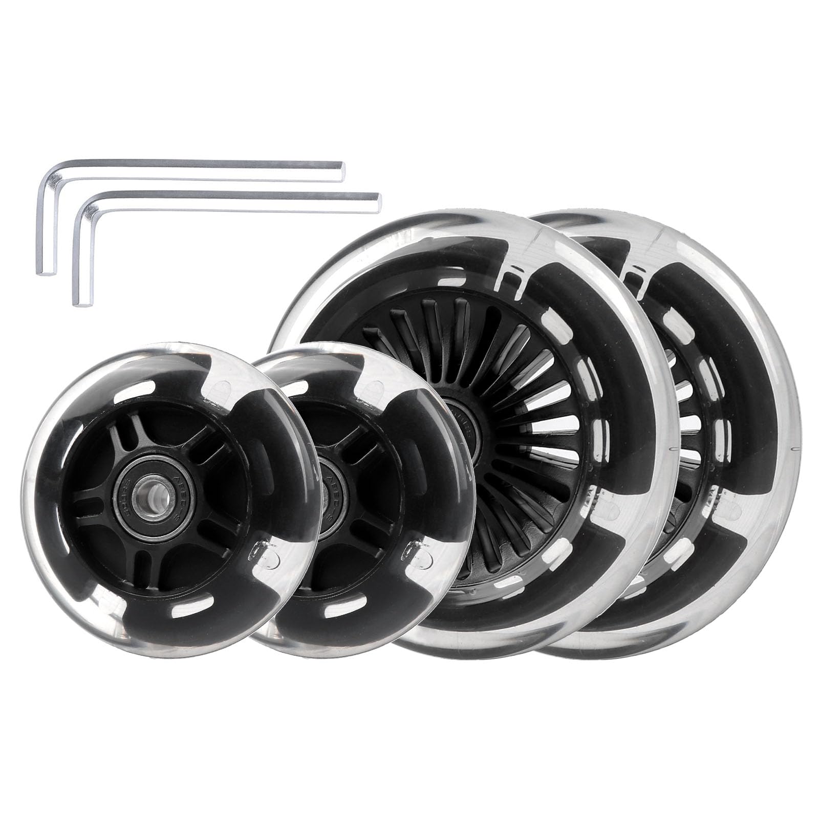 Gladeer 4-Pack Light Up Scooter Wheels - 120mm & 80mm White LED Replacement Wheel for Micro Mini Maxi Lascoota 3-Wheel Kick Scooter (Black)