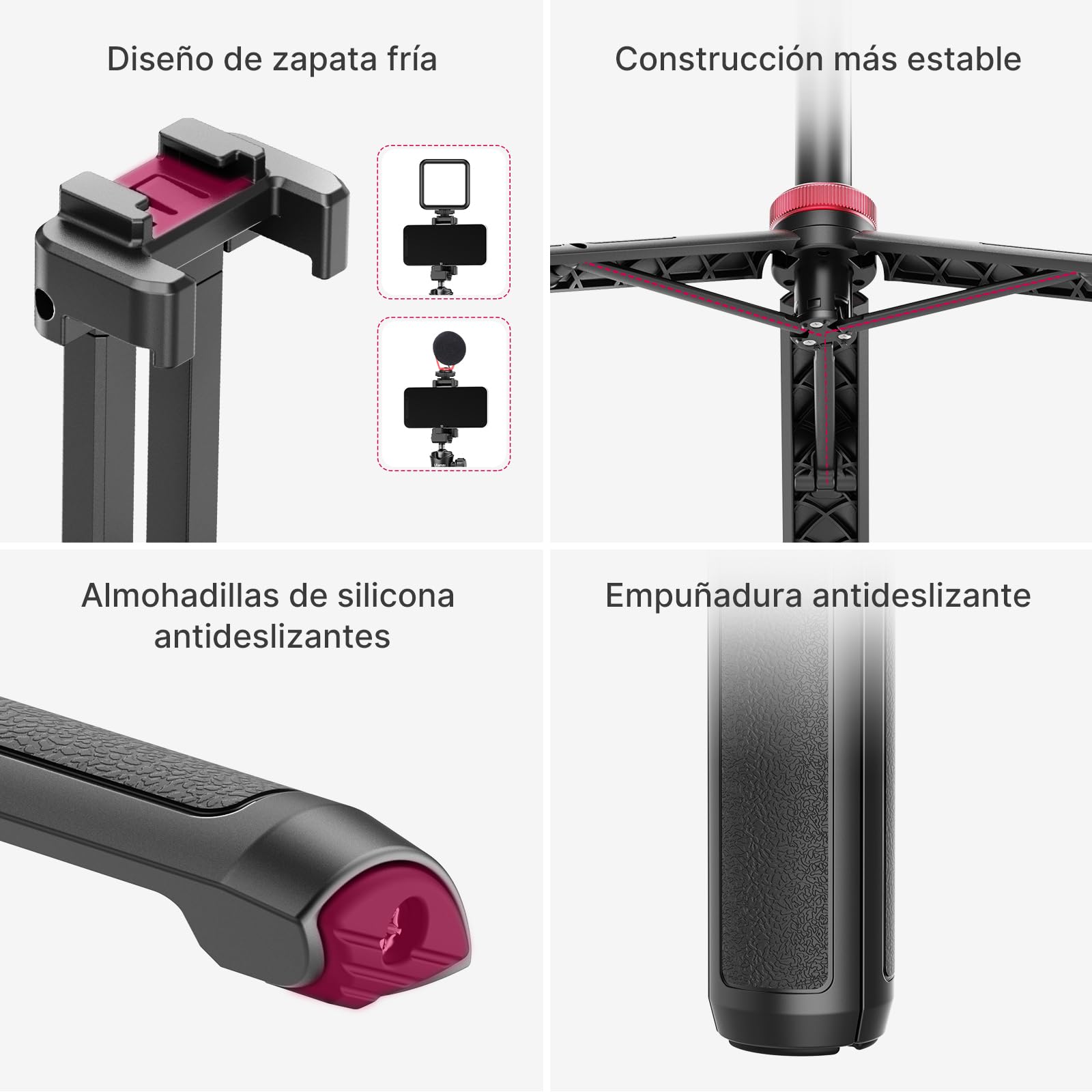 ULANZI MT-44 Tripode para Móvil 147 cm, Palo Selfie Largo con Remoto, Trípode Cámara Fotografía con 360° Rótula de Bola, Cold Shoe, Trípode Compacto Vlog Viaje para Samsung Sony Canon Nikon iPhone