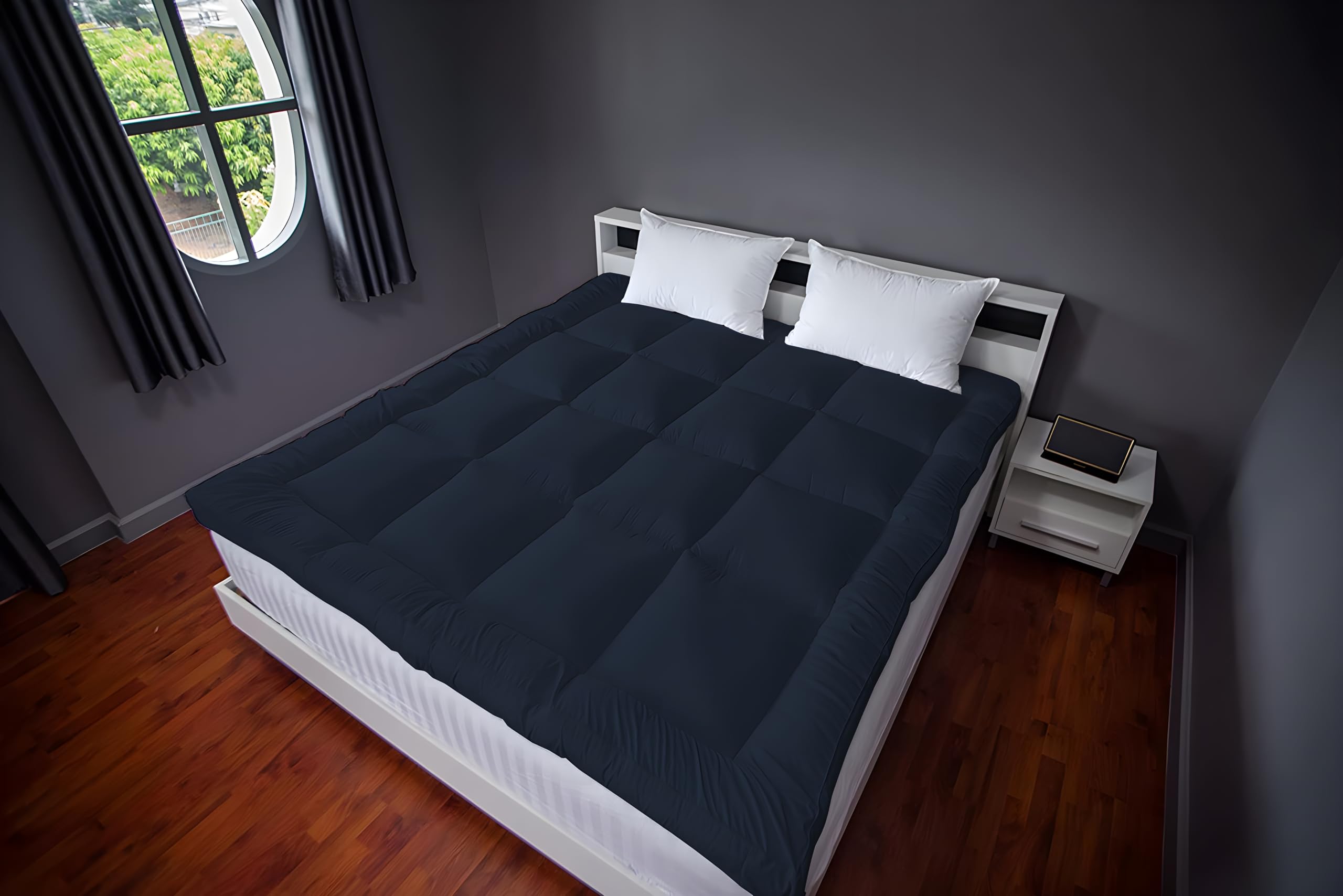Texlux 800 GSM Dark Blue Microfiber Mattress Topper - 3-Inch Extra Thick Bedding-image-37