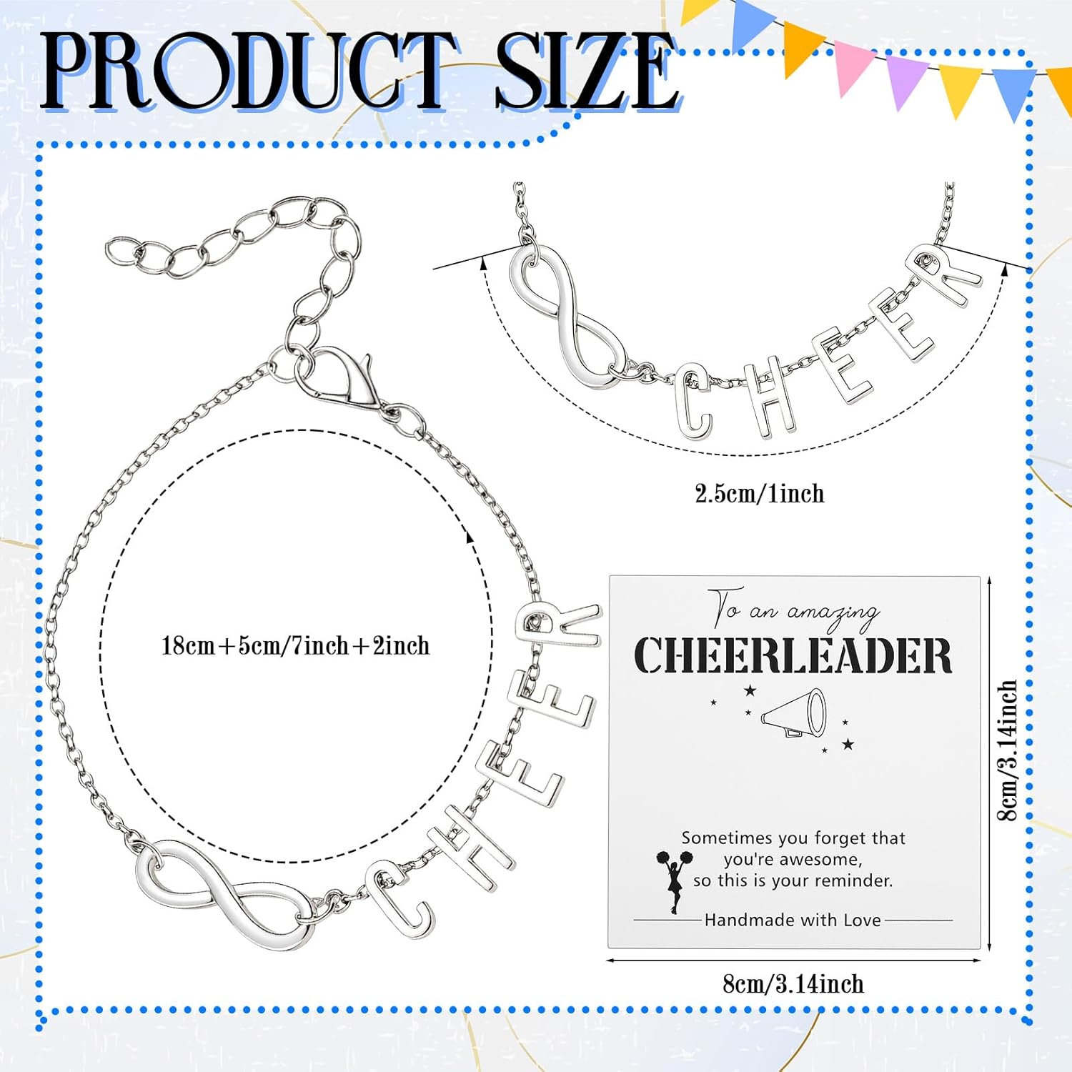 12 Sets Cheerleader Gifts Set Cheer Bracelets and Cheerleader Card Infinity Initial Cheer Bracelets for Team Women Christmas Birthday Gifts - Image 2