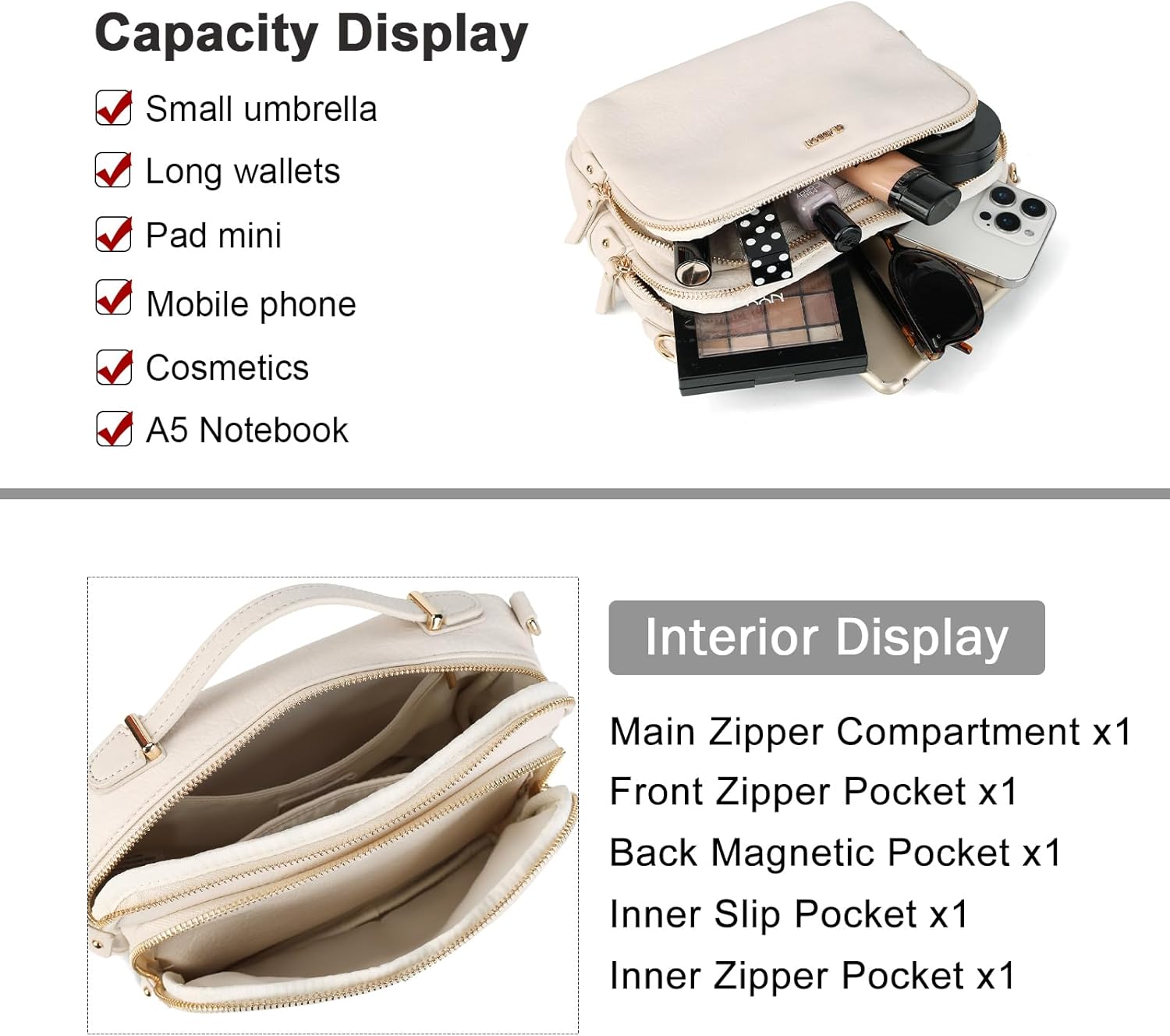 GLITZALL Multi Pockets Crossbody Bags for Women Small Top Handle Purse Satchel and Medium Pocketbooks | Fit A5 Notebook, Pad Mini, Soft Vegan Leather - Image 3