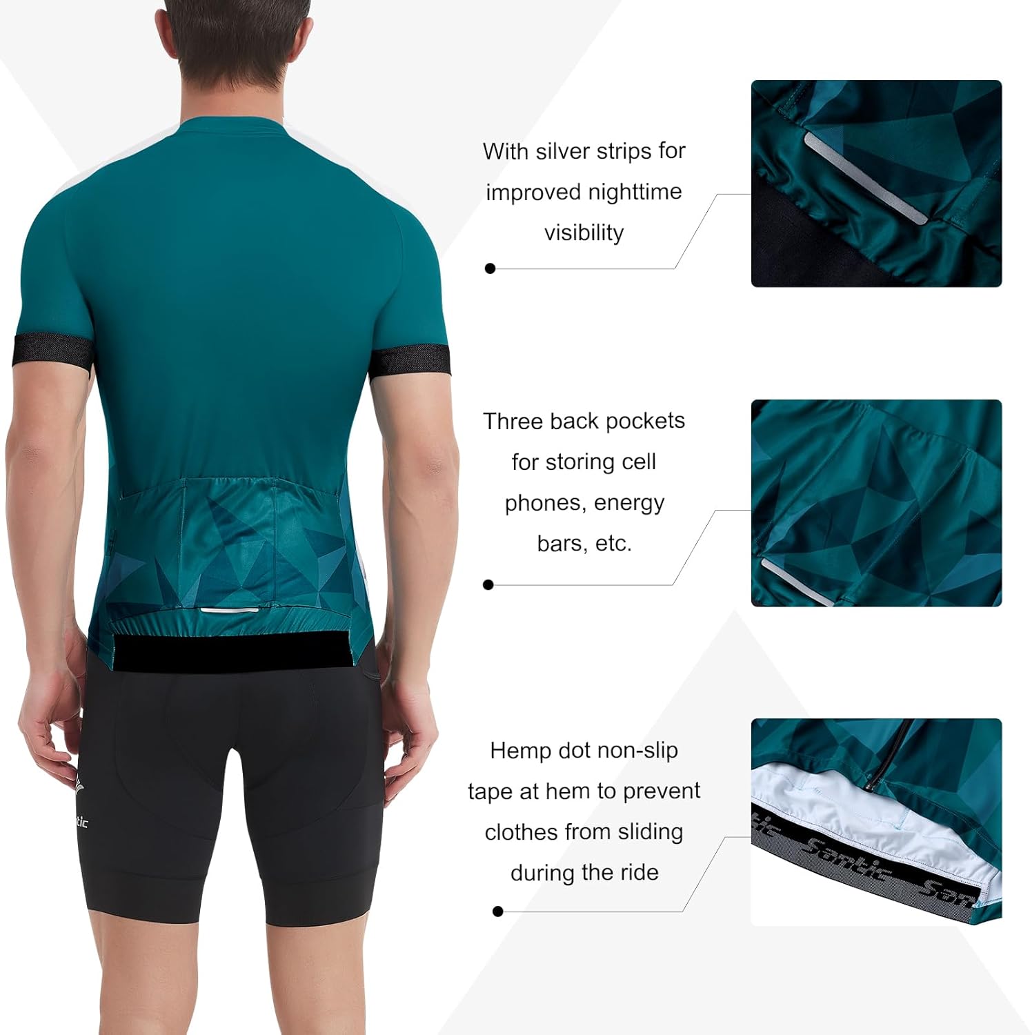 Santic Cycling Jersey Men's Short Sleeve Tops Mountain Biking Shirts Bicycle Jacket