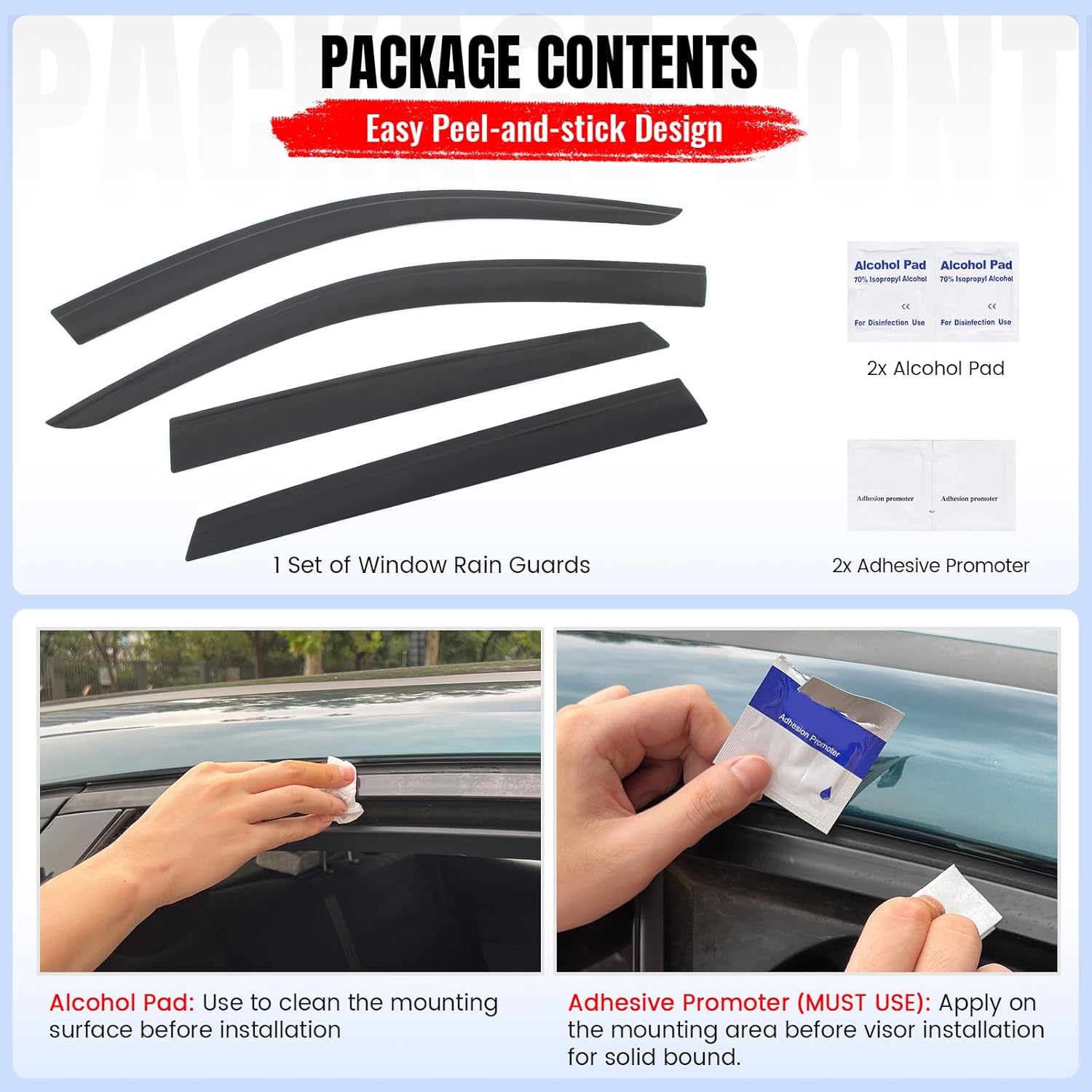 IKON MOTORSPORTS Tape on Low Profile Window Visors, Compatible with 2016-2022 Benz X253 GLC-Class SUV (Not Fit Coupe), Acrylic Smoke/Tinted Rain Guards, Side Window Wind Deflectors 4PCS