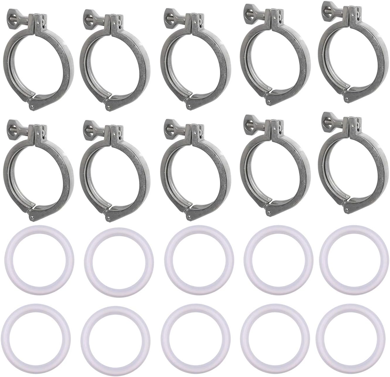 Tri-clamp Single Pin Heavy Duty Tri Clamp with Wing Nut for Ferrule TC 1.5" with Silicone Gasket Set Stainless Steel 304 10set