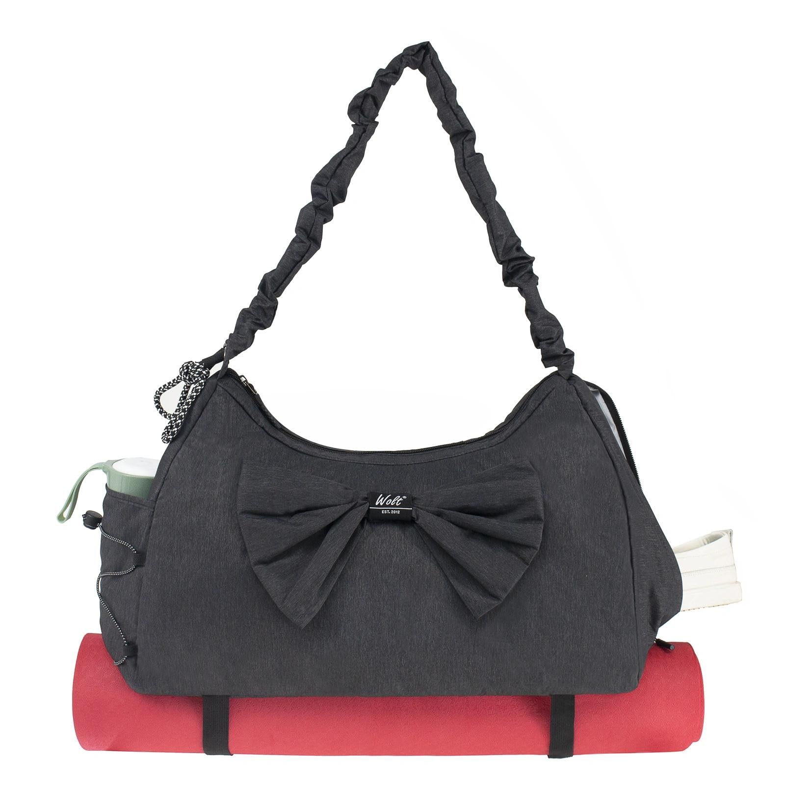 WOLT Gym Bag Womens with Shoes Compartment Yoga Mat Bag with Wet and Bottle Pockets Overnight Weekend Bag with Adjustable Shoulder Strap, Black