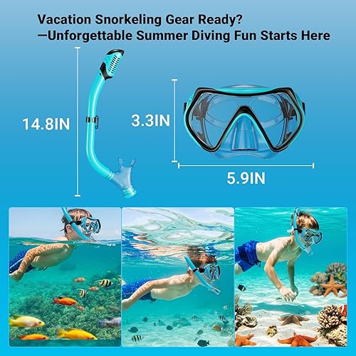 Miniatura 6 de Snorkel Mask Set, Dry-Top Snorkel Set Scuba Diving Mask, 180 Panoramic Wide View, Professional Breathing Freely Snorkeling Gear Kit with Nose Cover