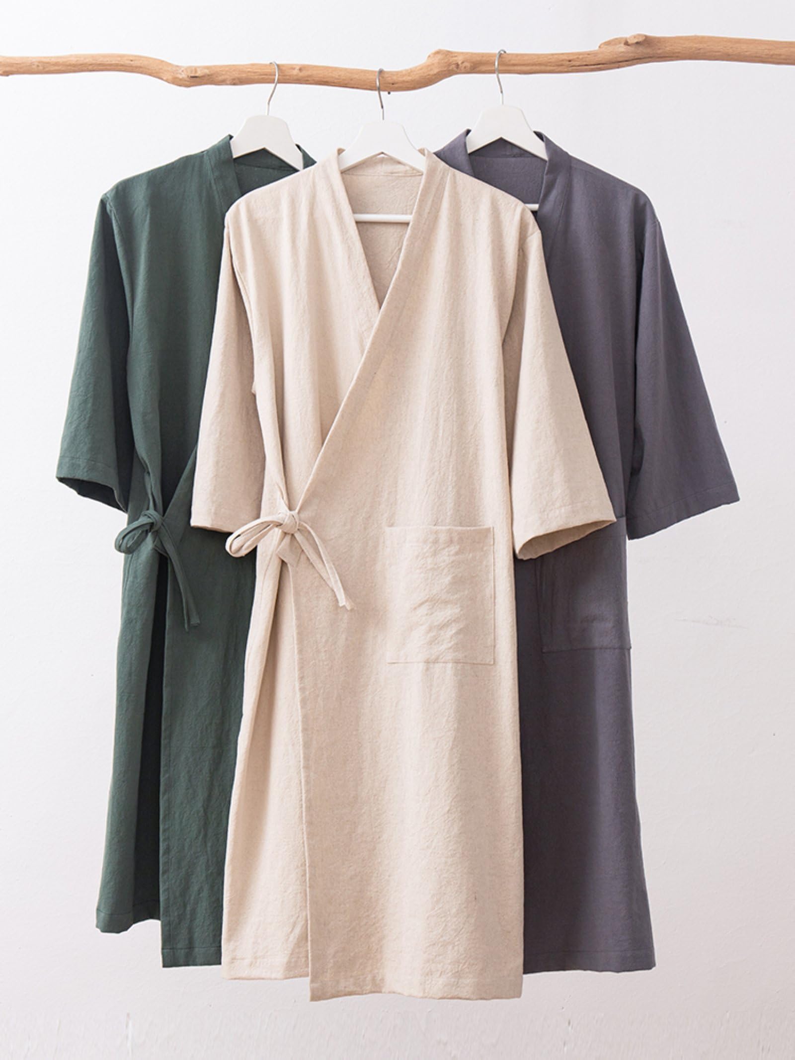 Albornoz de Algodón y Lino para Hombre y Mujer Estilo Japonés Absorbente de Secado Rápido Kimono Yukata Sauna