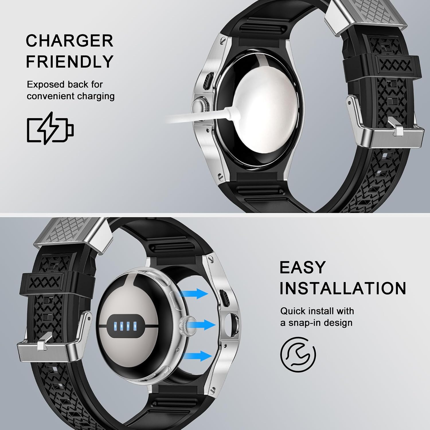 MioHHR Soft Silicon Bands for Google Pixel Watch 3/2/1 41mm,Soft Replacement Straps with Stainless Steel Protective Case for Google Pixel Watch 3 45mm，Men Women