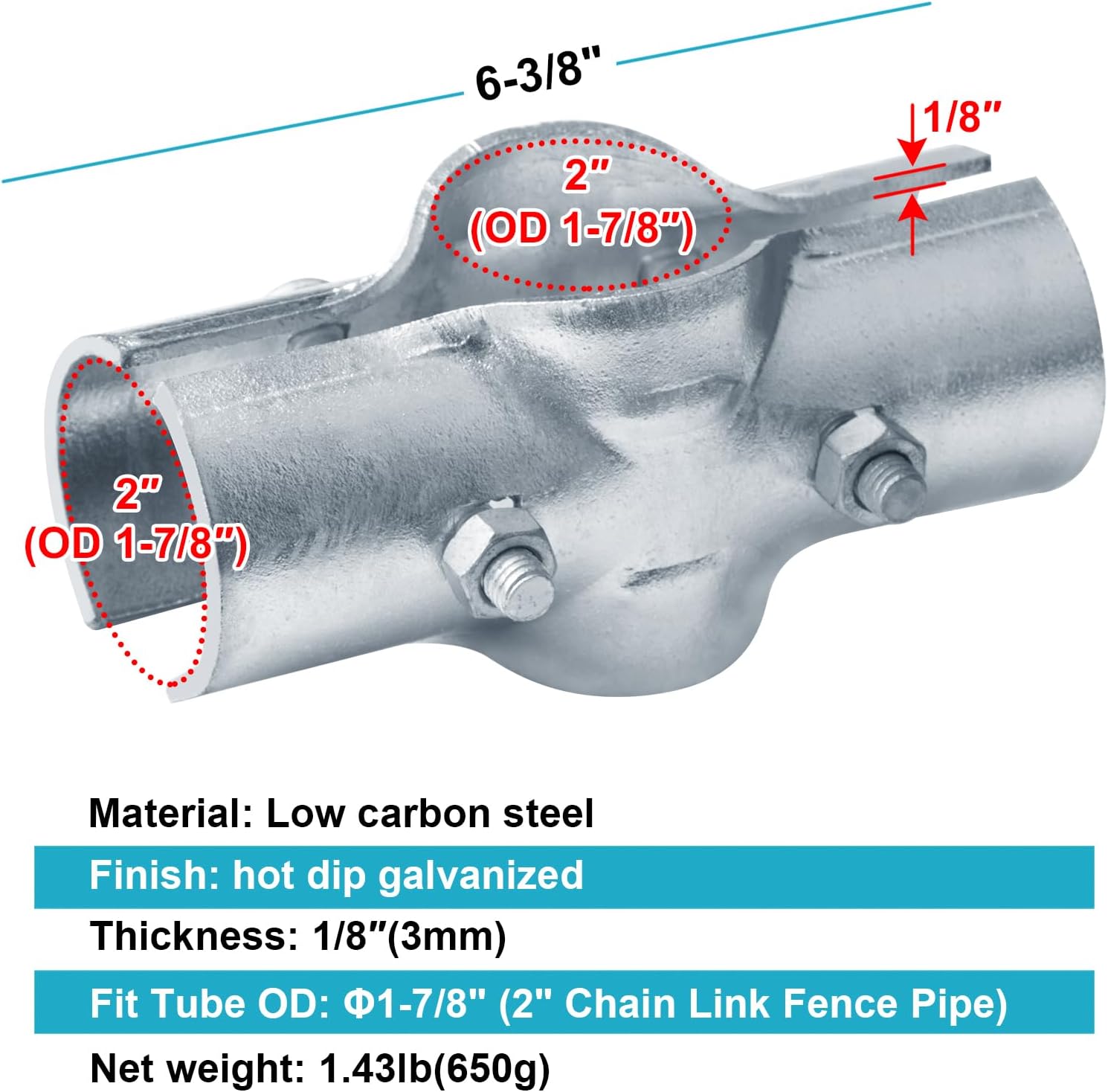 4 Pack 2" (1 7/8" OD) Line Rail Clamp for Chain Link Fence, Corral Panel, Cross Grid Boulevard Pipe Fitting, 1/8" Thick