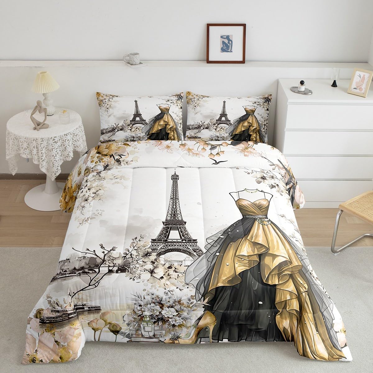 jejeloiu Eiffel Tower Comforter Set Full Size Women image 2