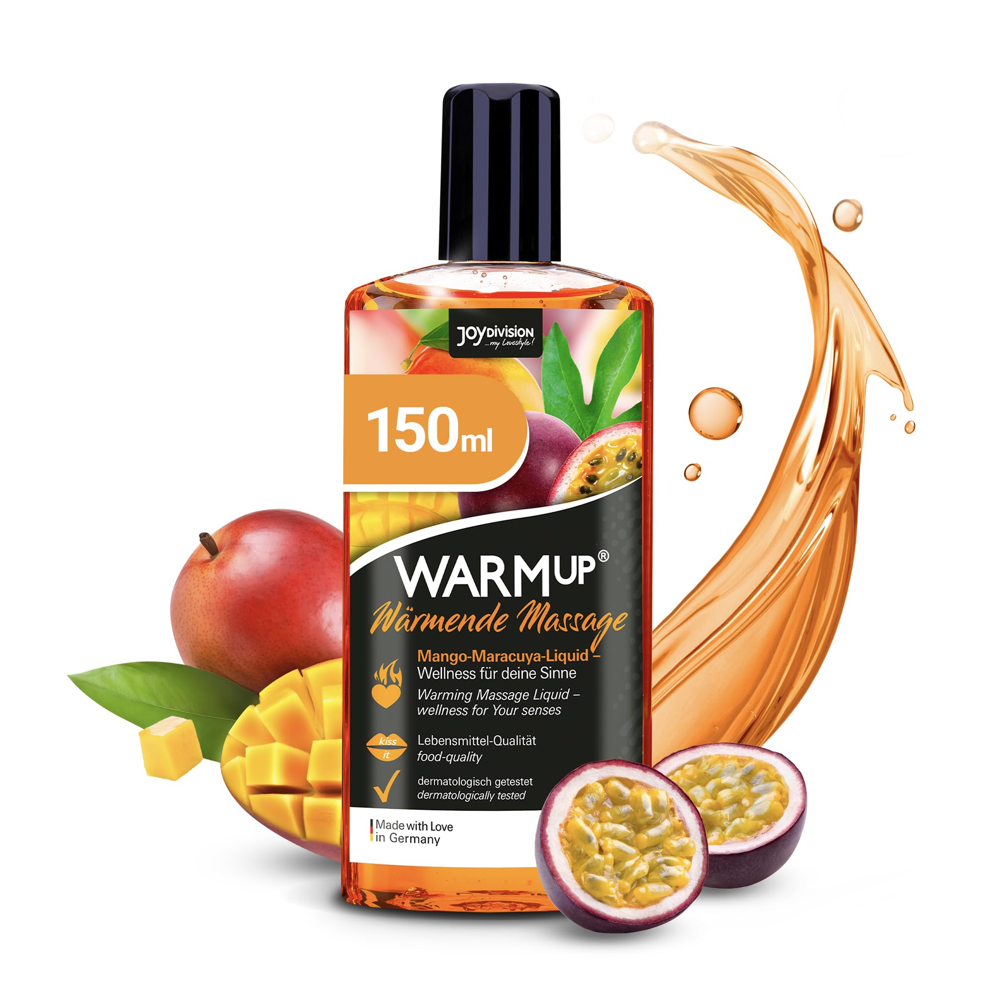 JOYDIVISION Warmup 150 ml Massage Liquid with Fruity Mango-Passion Fruit Scent & Taste | Warming Effect | Like Massageoil