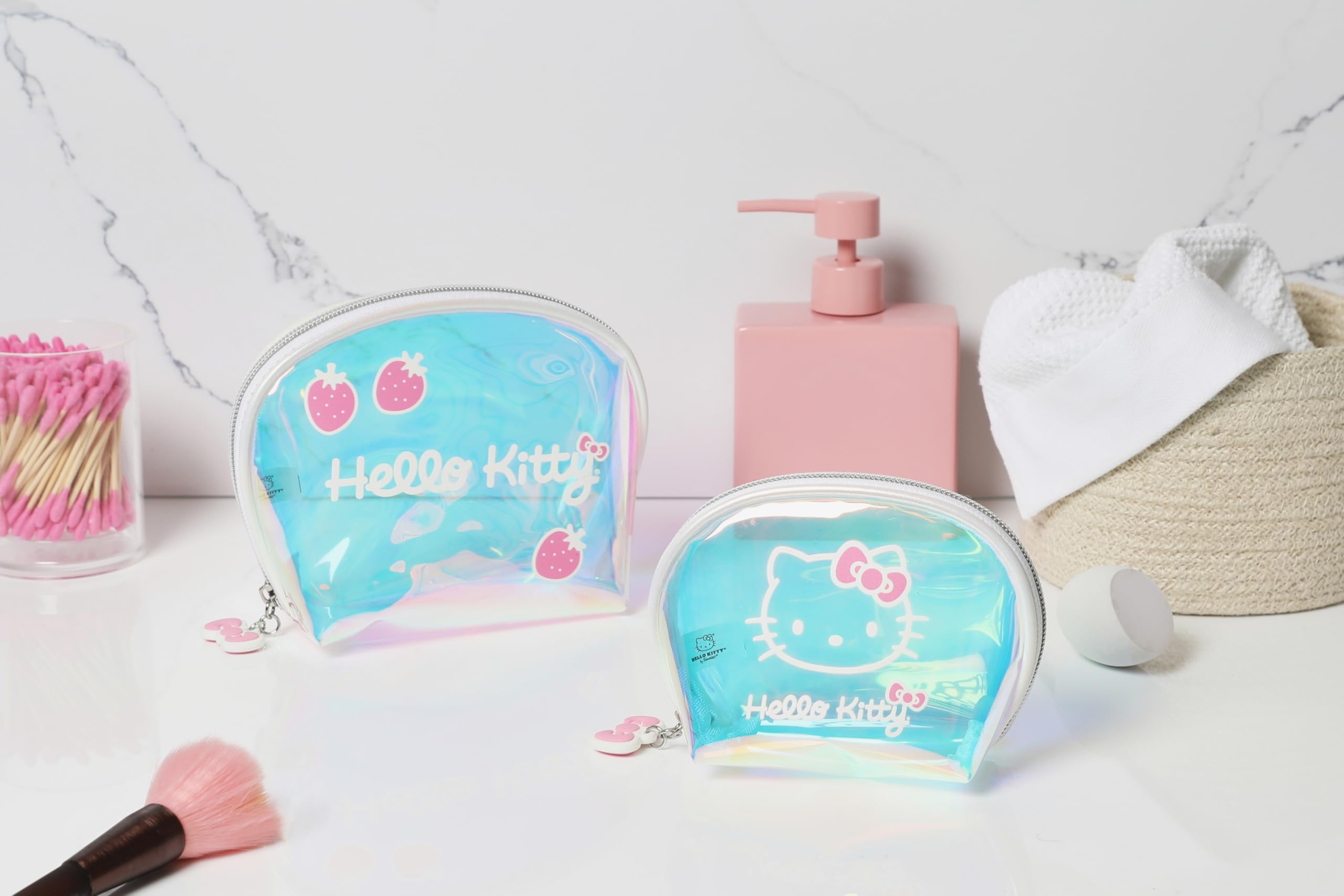 Hello Kitty Beauty case con licenza ufficiale, grande e piccola, trasparente | Borse da viaggio, graziose borse per il trucco, regali Sanrio