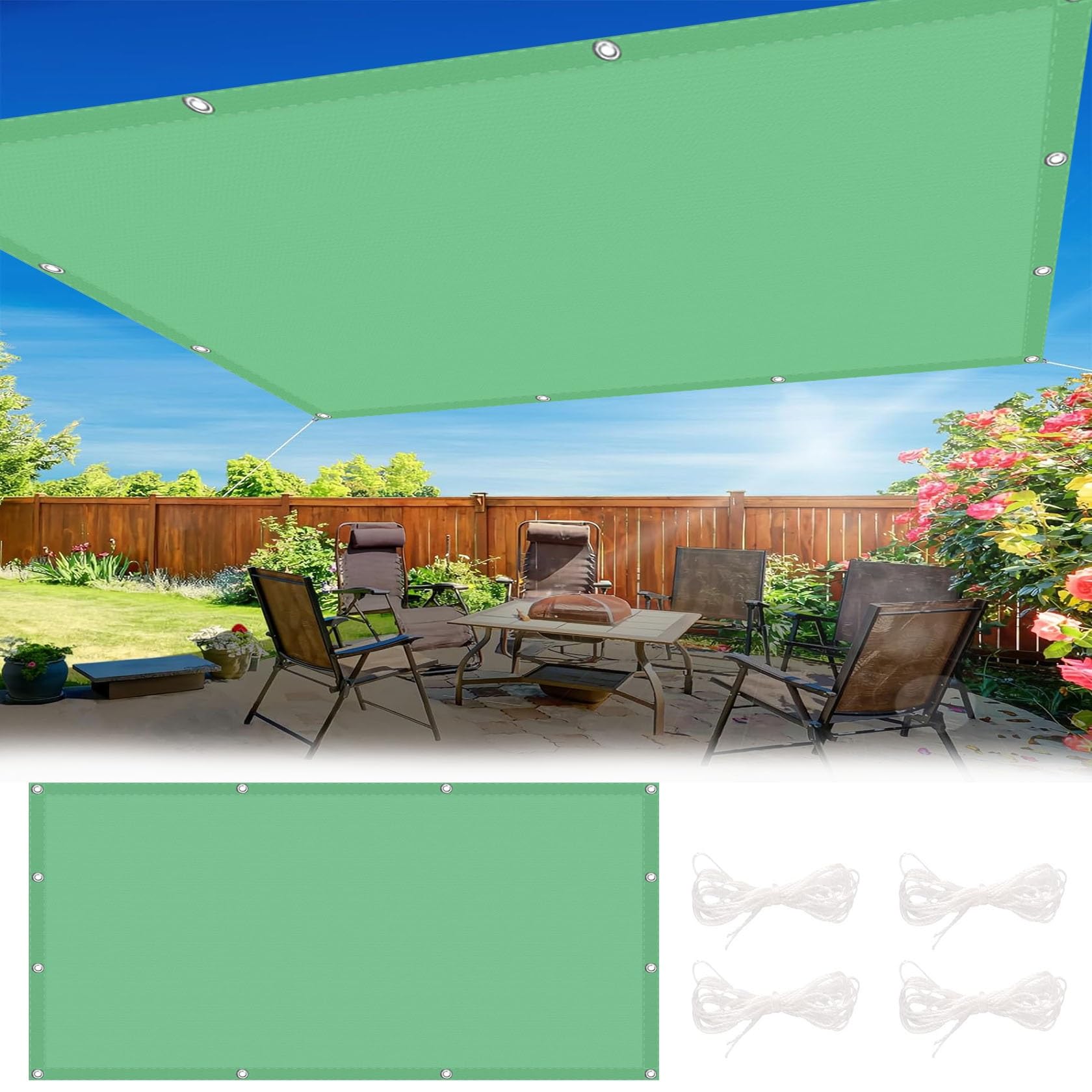 Voile d'ombrage imperméable 3.5x4m polyester vert tendre patio