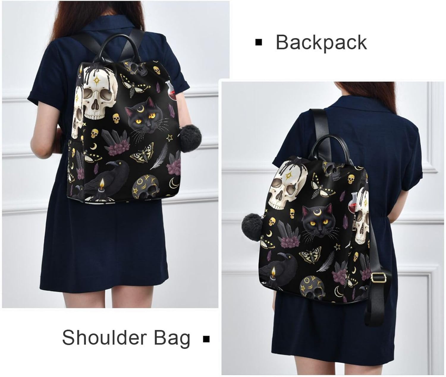 MNSRUU Women Backpack Purse Goth Skull Moth Backpack for Women Anti-theft Shoulder Bag Carry On Backpack Lightweight Rucksack Fashion Travel Ladies Bags