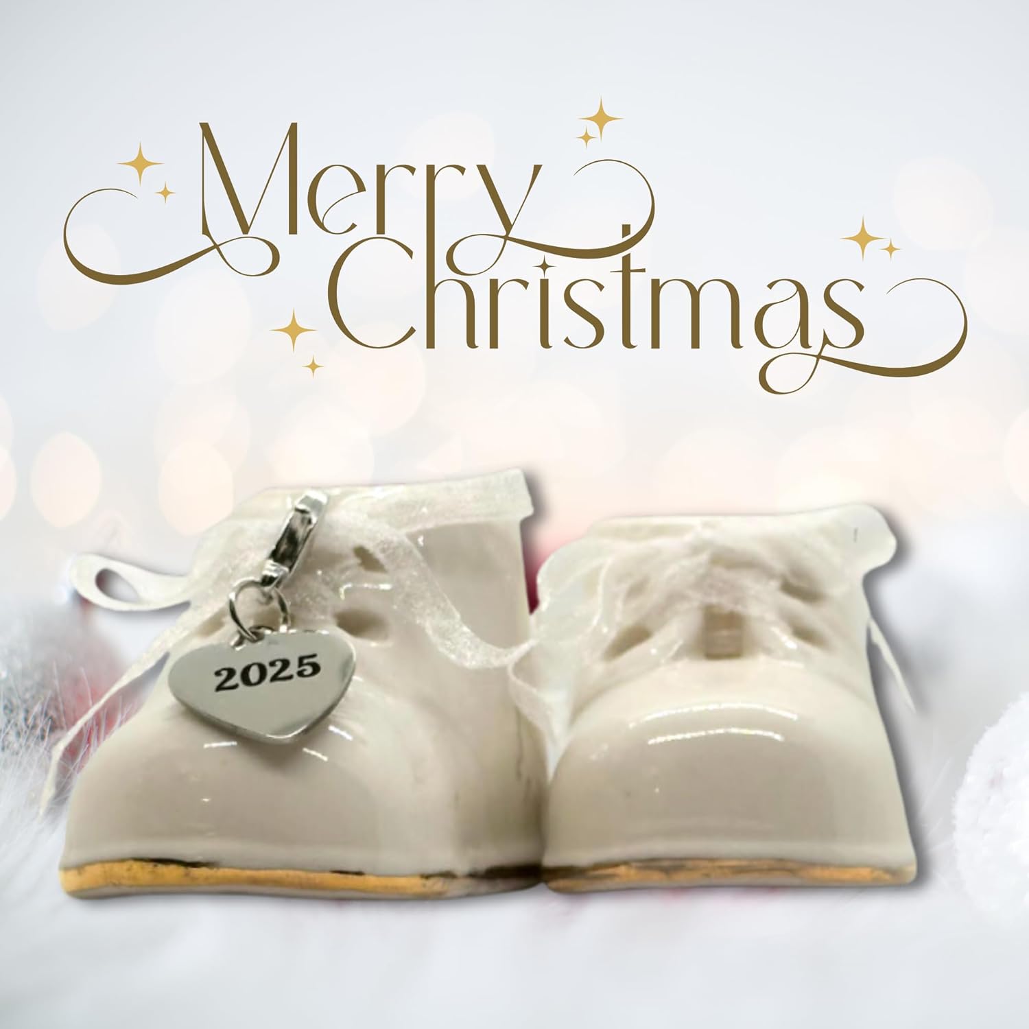 2025 White Personalized Baby Shoe Christmas Ornament - First Christmas, Birth, Baby Shower, Birthday, New Parents Gift for Girl and Boy - Image 2
