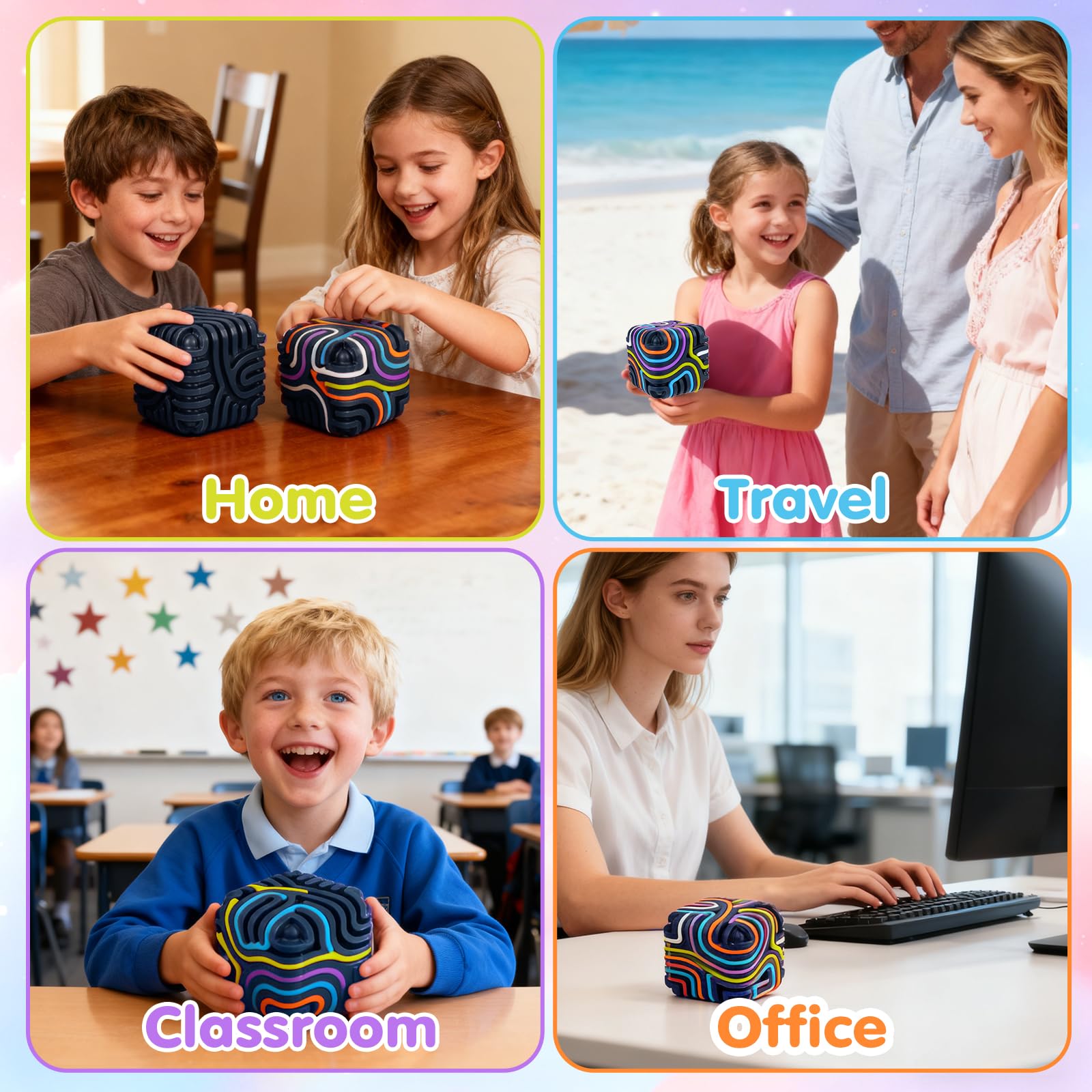 3D Zabawka Sensoryczna z 14 Silikonowymi Sznurkami, Silikonowa Tablica Sensoryczna Activity Board, Zabawka Uspokajająca dla ADHD i Autyzmu, Niebieska