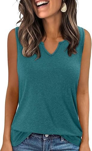 KISSMODA Tank Tops for Women Summer Casual Sleeveless Shirts Dressy Trendy V Neck Tunics Loose Notched Blouses S-3XL