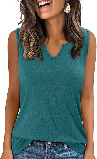 KISSMODA Tank Tops for Women Summer Casual Sleeveless Shirts Dressy Trendy V Neck Tunics Loose Notched Blouses S-3XL