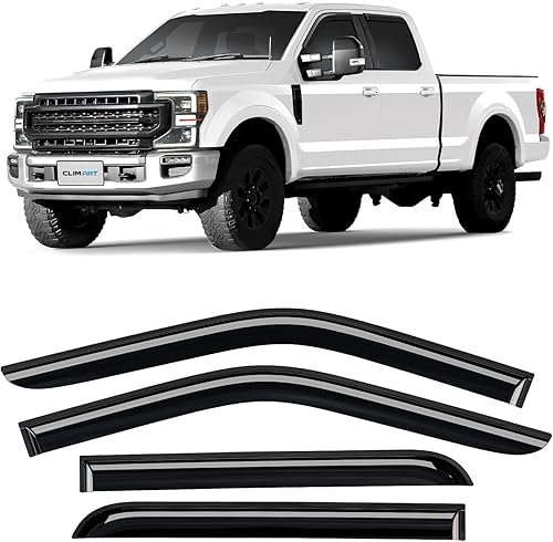 CLIM ART Protectores de lluvia increíblemente duraderos para Ford F250 a F550 Super Duty 2017-2023 Crew Cab, deflectores de ventana con cinta