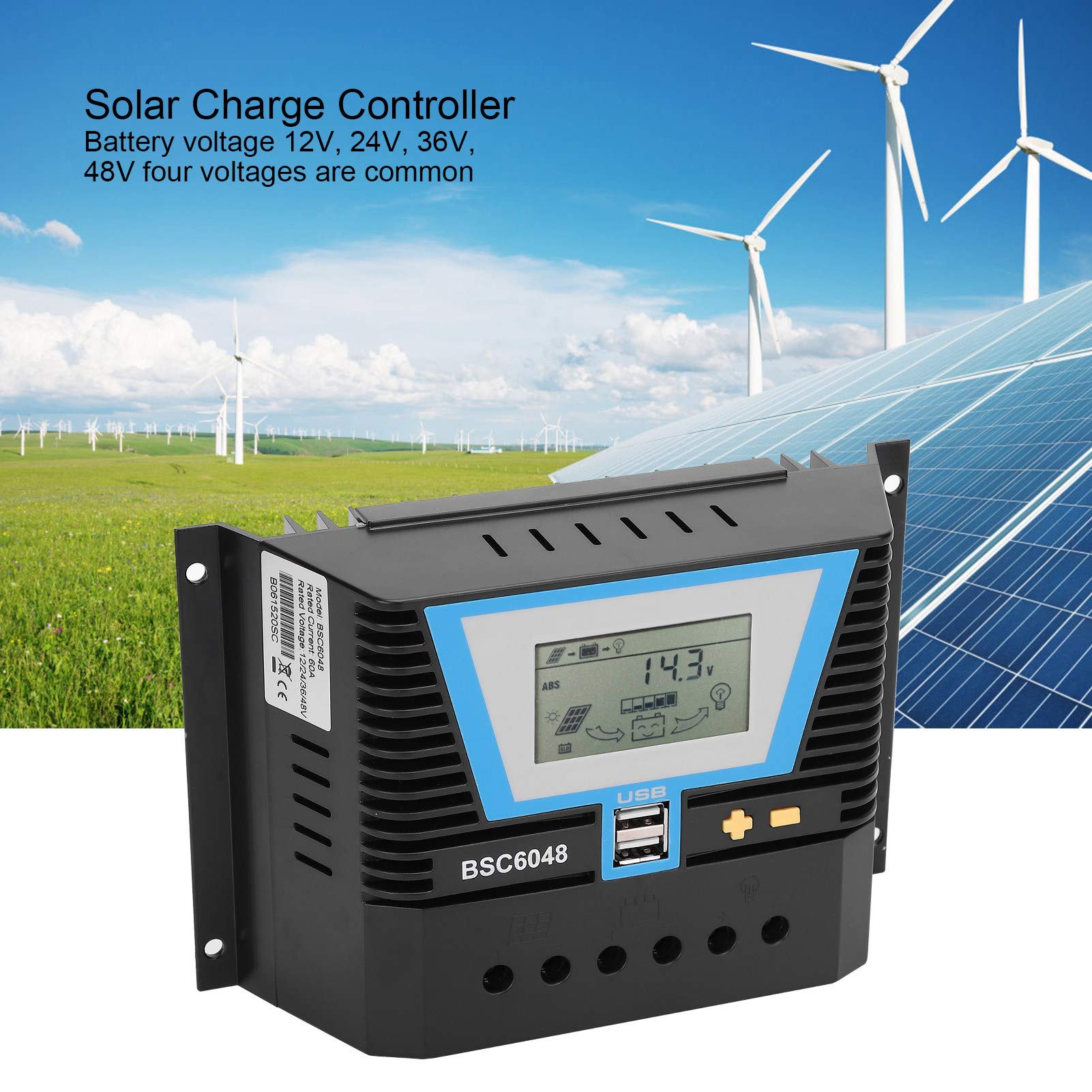 Controlador Solar Controlador de Carga Solar Inteligente Multifuncional para Baterías de 12 V/24 V/36 V/48 V con Gran Adaptabilidad y Tamaño Compacto