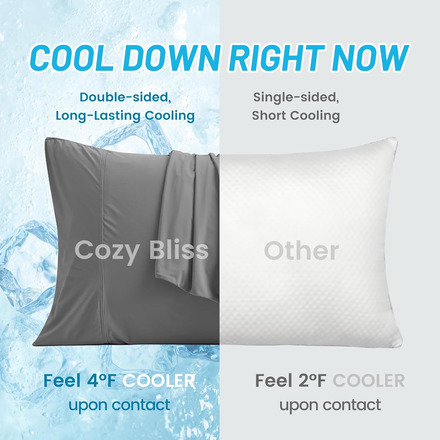 Cozy Bliss Cooling Pillow Cases for Hot Sleepers, Q-Max>0.45, King Size Set of 2, Soft & Silky Pillow Covers with Envelope Closure,Gift, Dark Gray, 20x36 Inches