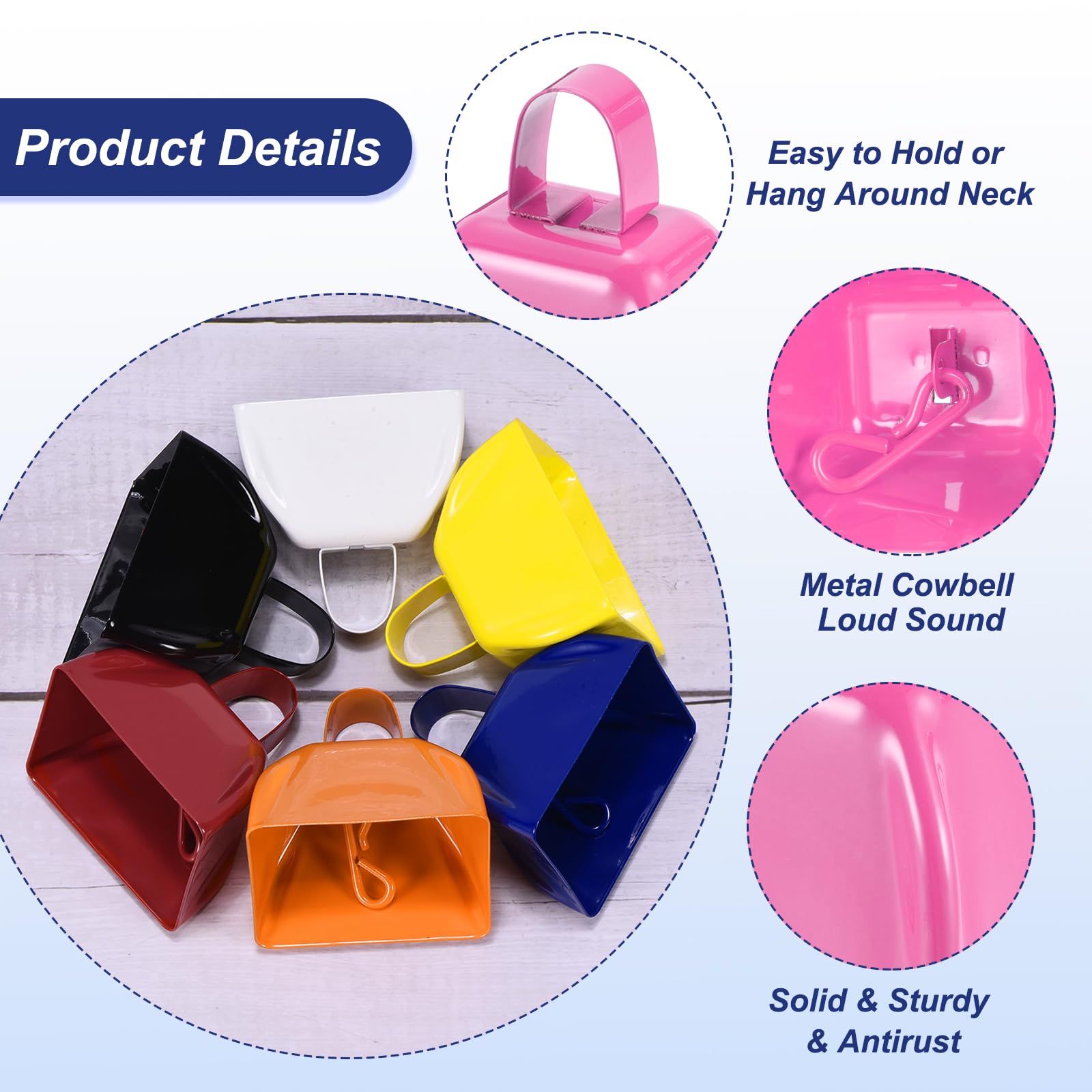 PATIKIL 24pcs Cow Bells for Football Games 3 Inch Cowbells for Sporting Events Bulk Loud Noise Makers Metal Cow Bell with Rope for Cheering Wedding Pink - Image 3