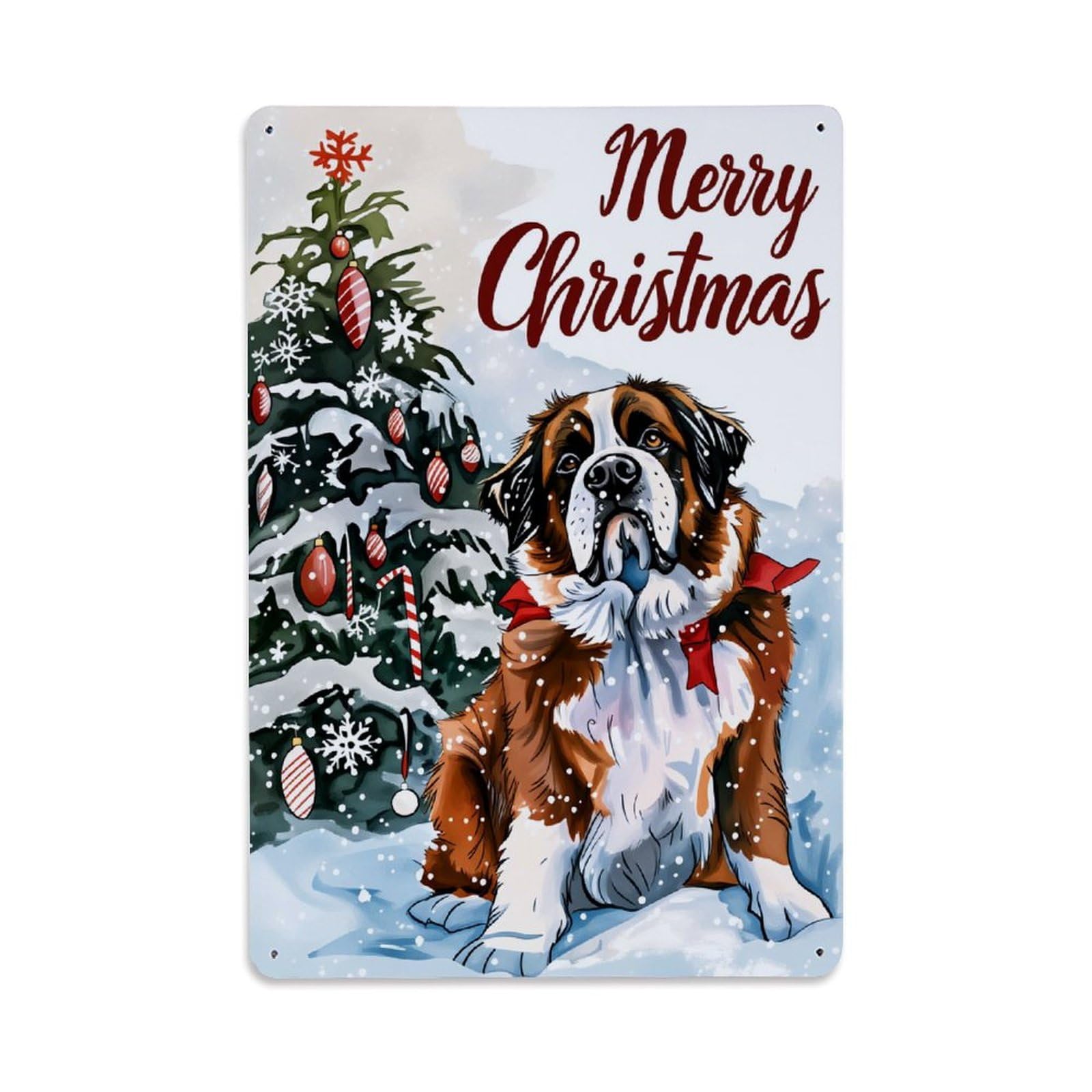 Christmas Tree Dog Snowflake Red Retro Metal Tin Sign, Vintage Decor Art Poster for Bar, Home, Man Cave, Kitchen, Laundry Room Gift 8x12Inch