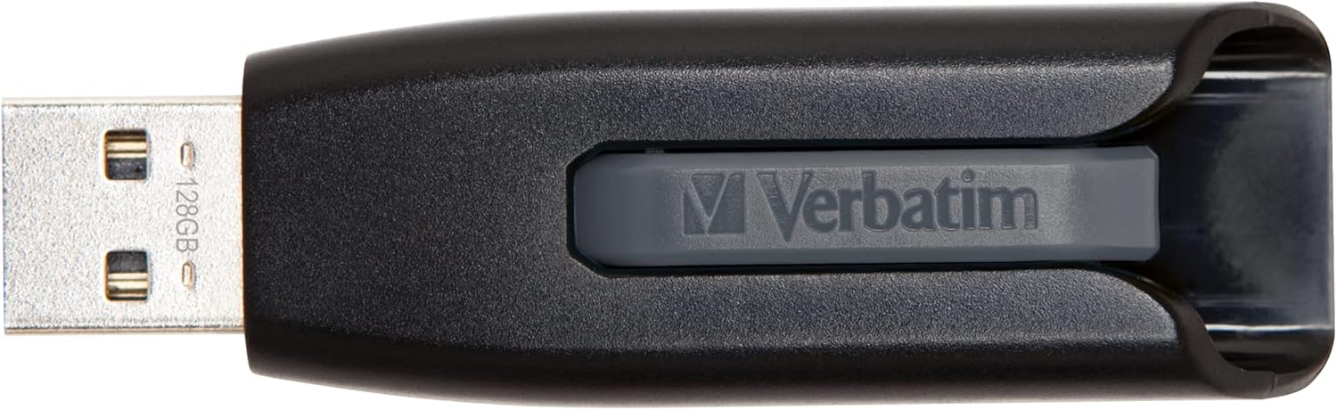 Verbatim 128GB USB 3.0 Store 'n' Go V3 Flash Drive - Cap-Less & PC/Mac Compatible - Gray
