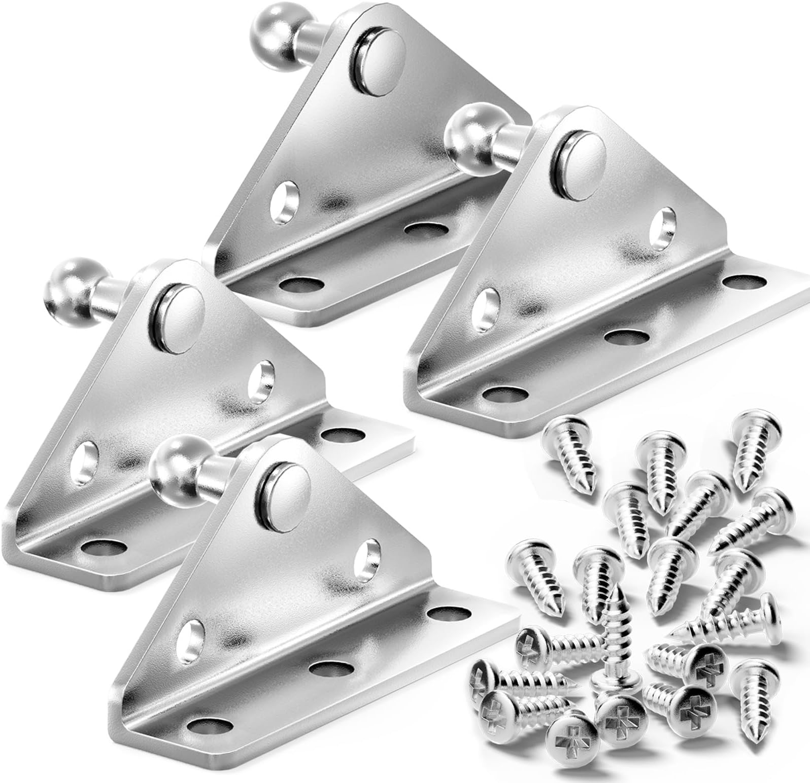 Vepagoo 10mm Ball Stud Mounting Bracket, Gas Struts Lift Support Bracket Ball Stud, 4pcs L-Type and 20pcs Screws (Only Fits 10mm Ball Head), Silver
