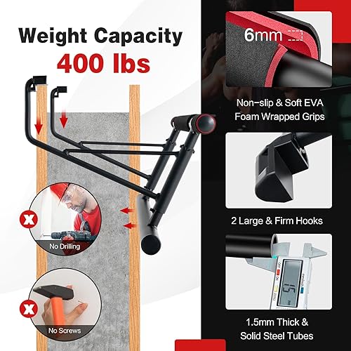 Miniatura 3 de GYMAX Barra de dominadas, marco de puerta plegable con agarre de espuma, barra de barbilla de agarre múltiple resistente de 400 libras para puerta,