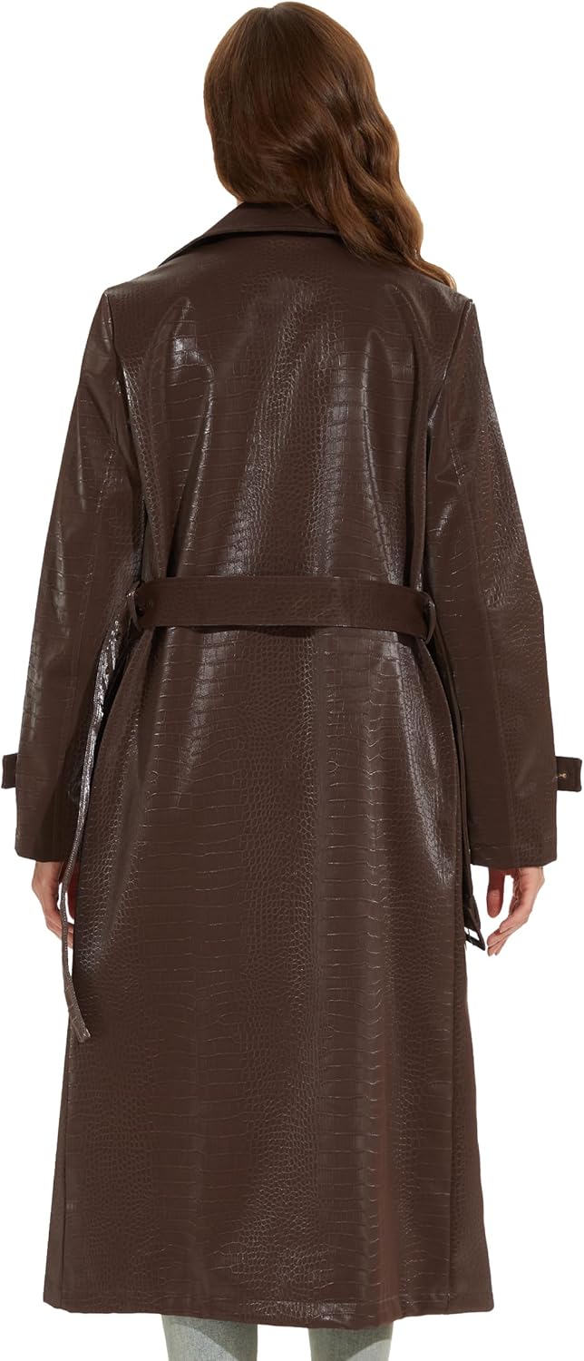 Fahsyee Women's Leather Trench Coat, Faux Motorcycle Plus Size Moto Biker Jacket Short Lightweight Vegan Pleather Fashion - Image 3