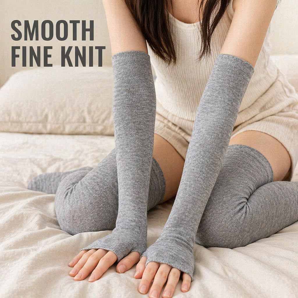 Striped Knee High Socks Leg Warmer Fingerless Socks Gloves Set for girl Women