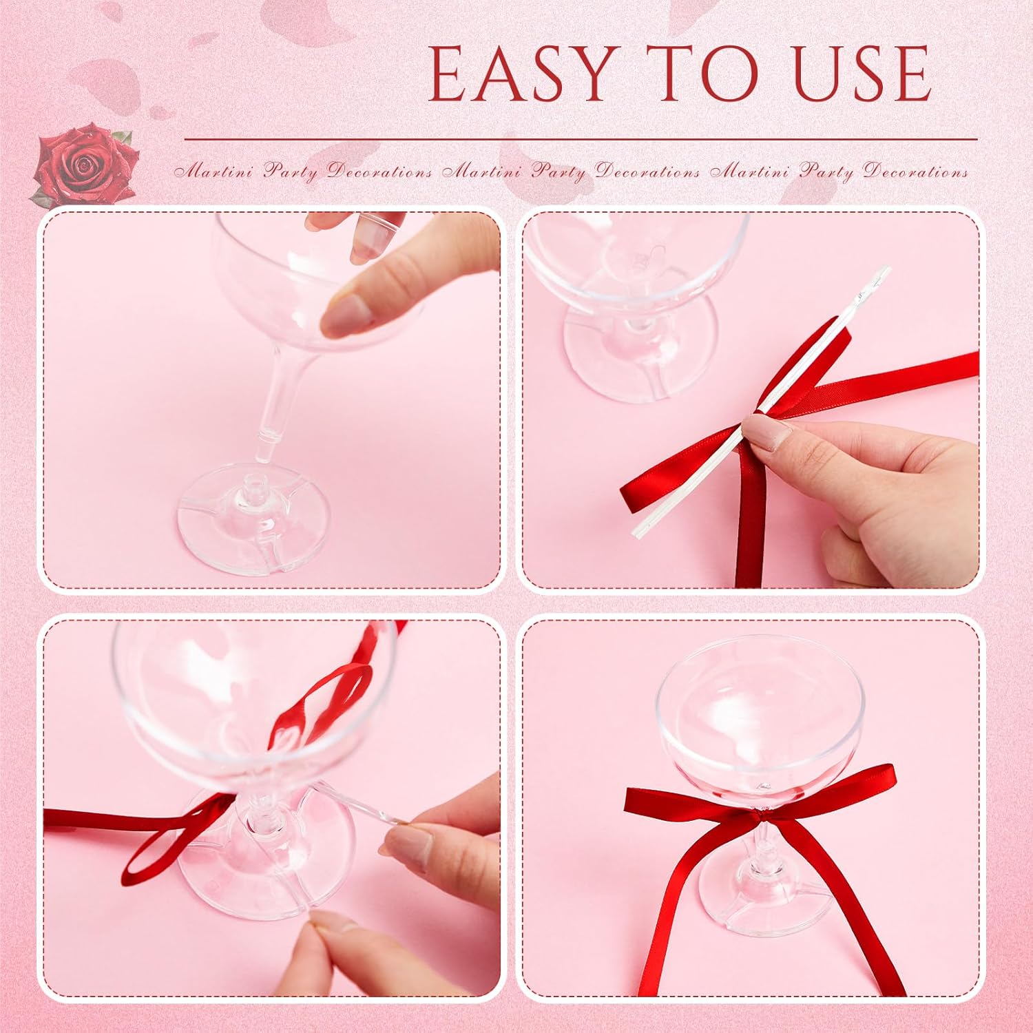 Maxdot 20 Set A Tini Bit Older Espresso Martini Birthday Party Supplies 5 oz Plastic Martini Glasses Acrylic Coupe Glasses Champagne Tower with Bows for Bachelorette Decoration(Red) - Image 6