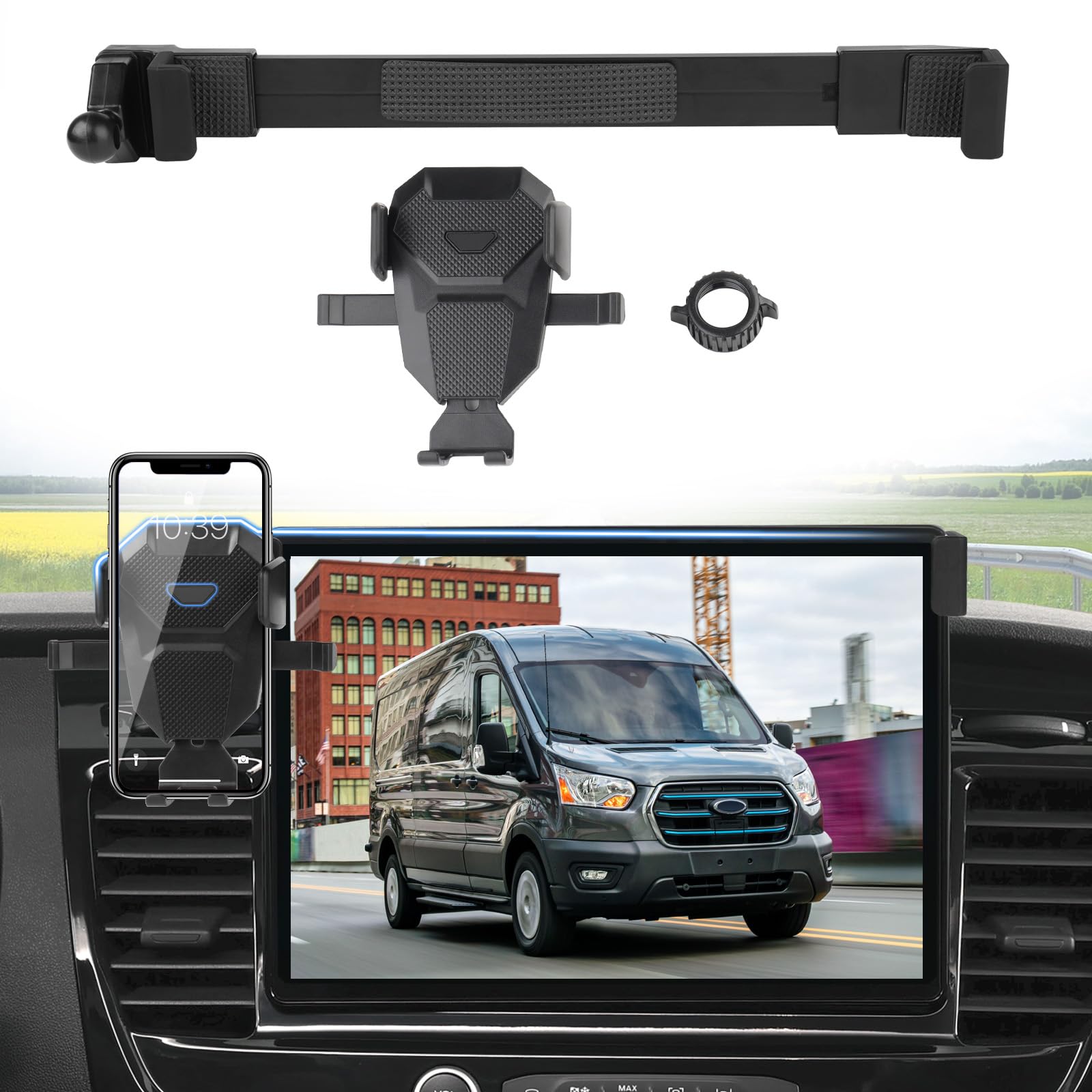 Sunsdrew Car Phone Holder for 2022-2025 Ford E-Transit/23-25 Transit Accessories,Adjustable GPS E-Transit Phone Mount ONLY for 12-inch Screen,