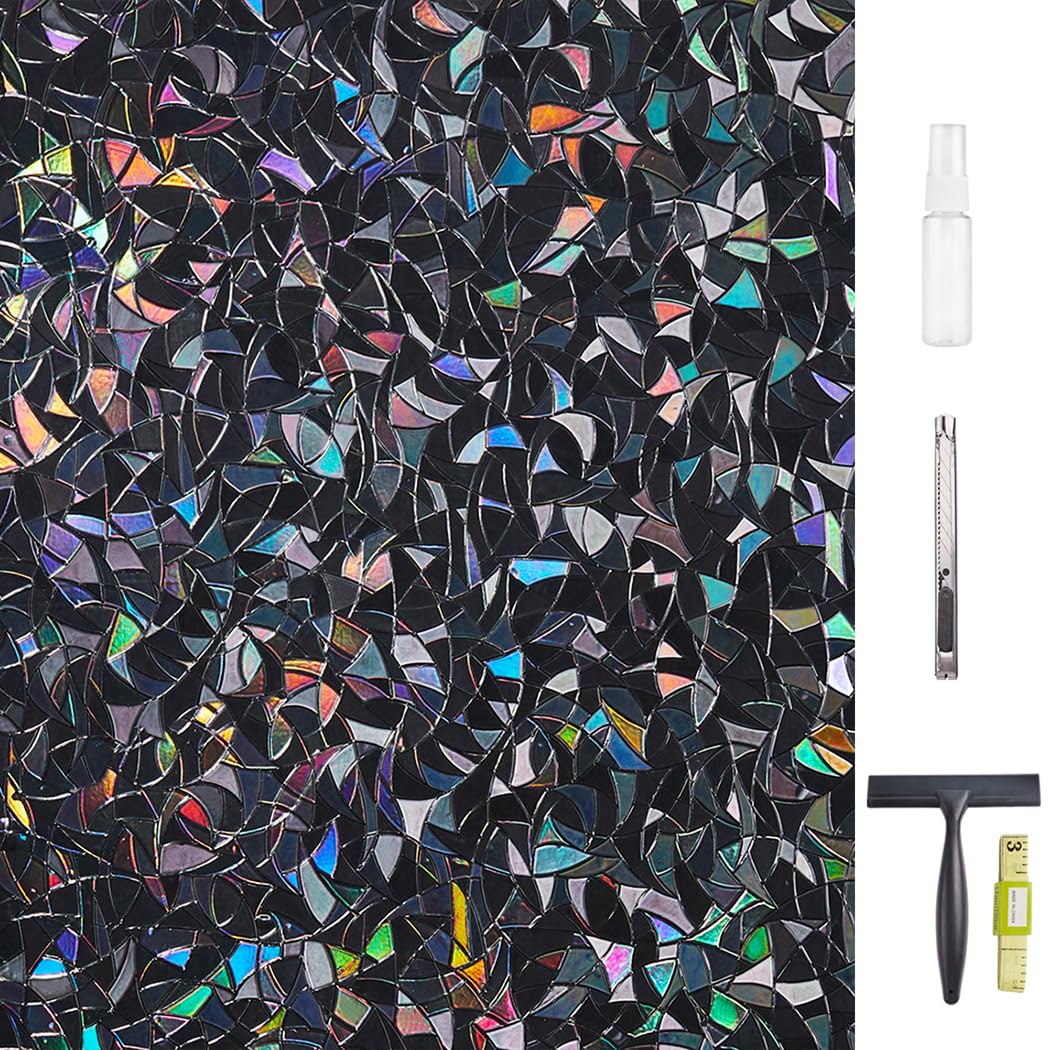 LEMON CLOUDWindow Privacy Film Total Blackout Decorative Window Film,Static Cling Darkening Frosted Glass Covering 100% Opaque Removable for High Privacy, Black Half Moon Anti-UV(17.5in. by 78.7in)